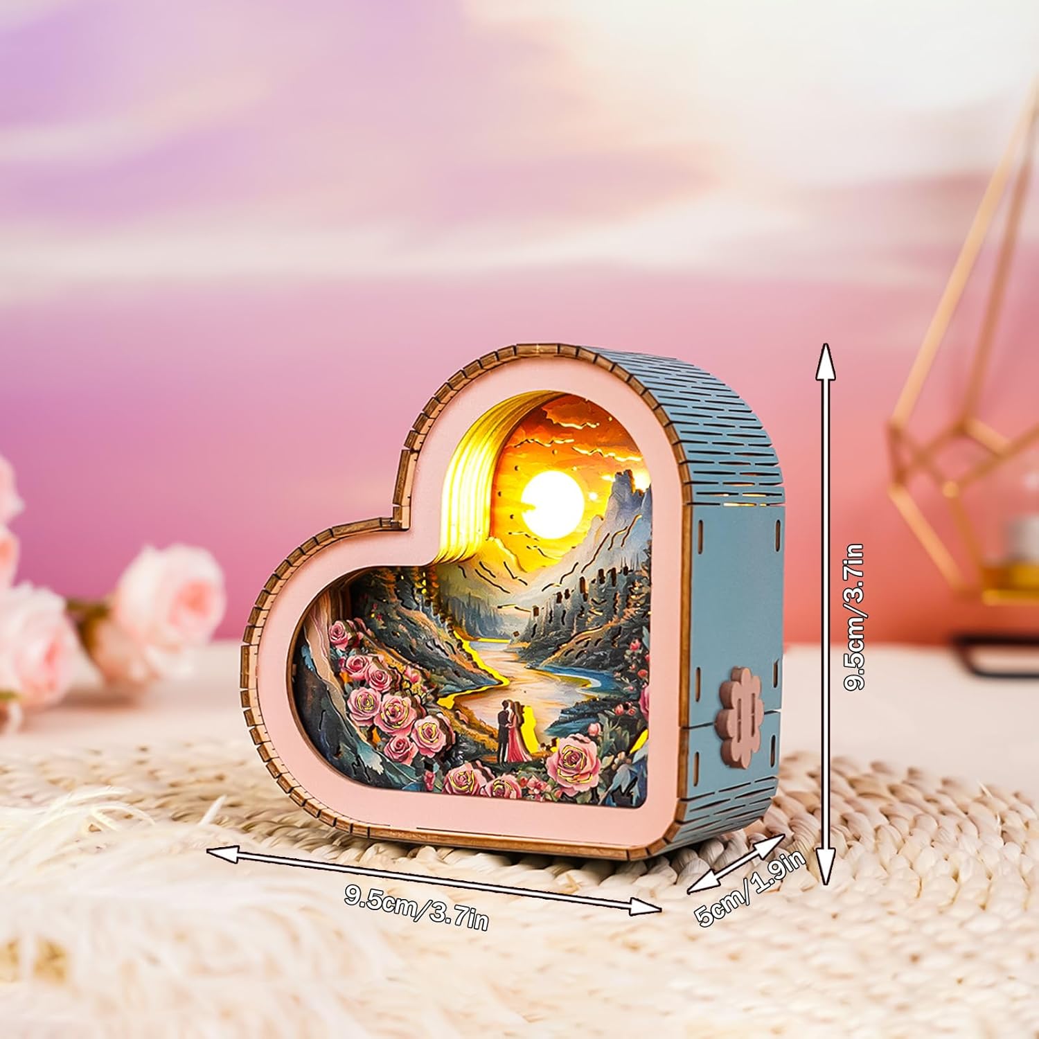 WOODBESTS Wooden Puzzles 3D Nightlight(Sweet Love) DIY Wooden Puzzles for Adults-3D Wooden Puzzle Night Light for Teens-Exquisite Desk Decor for DIY Puzzle Lovers