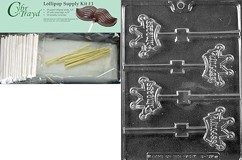 Cybrtrayd Princess Crown Pops - Molde de caramelo de chocolate para niños con paquete de suministro de piruletas, incluye 25 palitos de paleta, 25