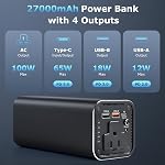 Portable Laptop Power Bank, 27000mAh/98Wh Laptop Portable Charger, 65W PD USB C Fast Charging External Battery Pack AC 100W Power Station for Home Backup Power Camping Business Travel