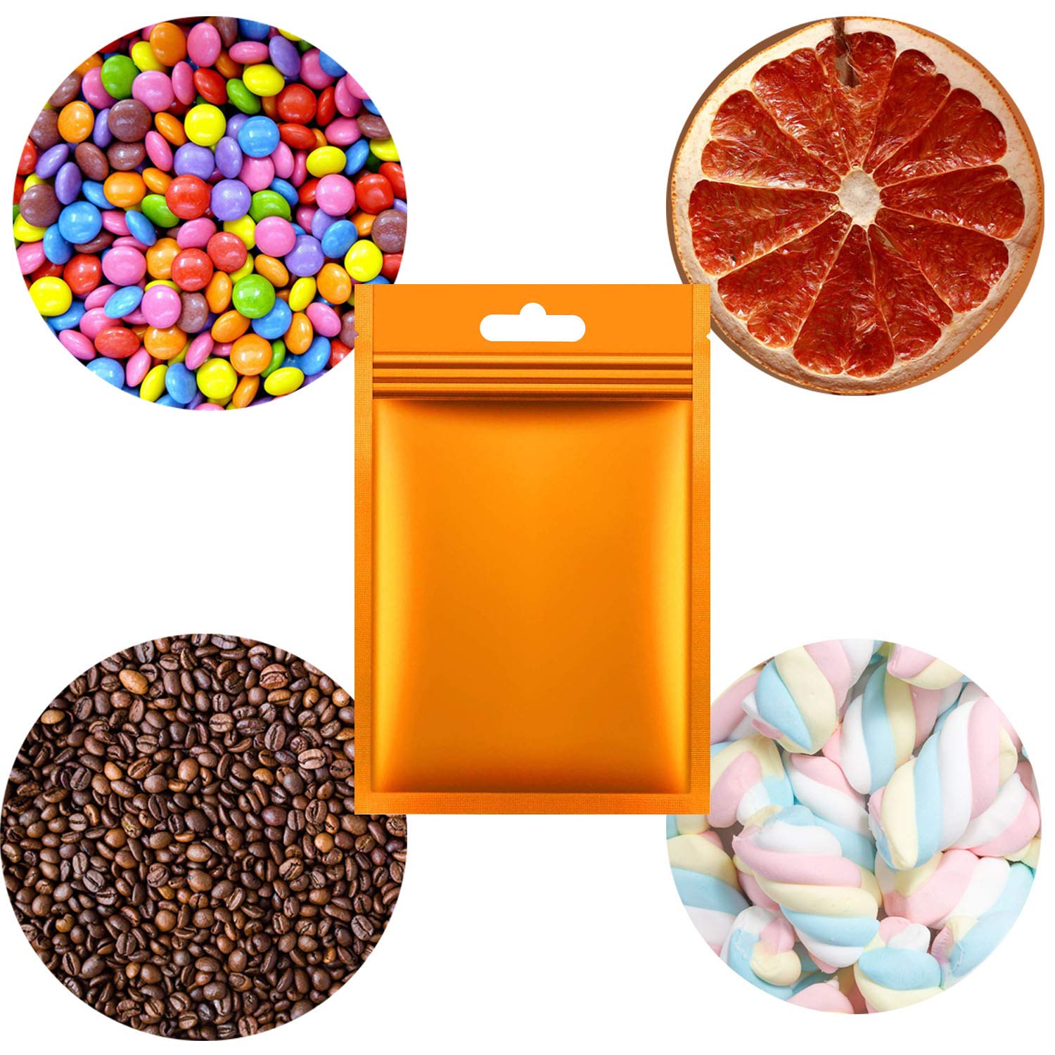 100 bolsas de almacenamiento con cierre hermético resellables a prueba de olores, color naranja, bolsa de aluminio para almacenamiento de alimentos (3.9 x 7 pulgadas/3.9 x 7.1 in) 5