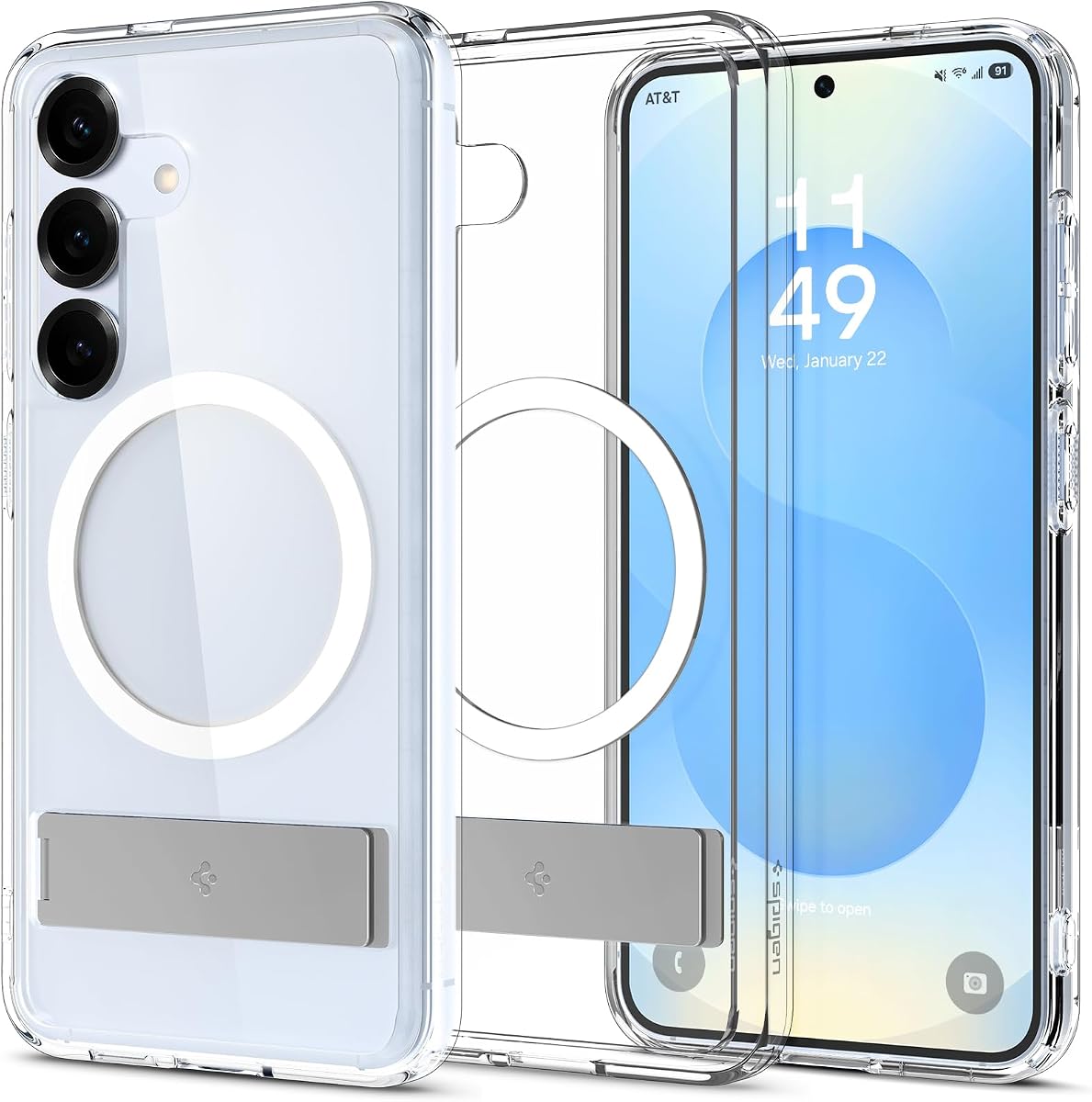 Spigen for Galaxy S25 Case, Ultra Hybrid S MagFit [Kickstand] [Compatible with MagSafe] [Fast Wireless Charging] (2025) - Clear White