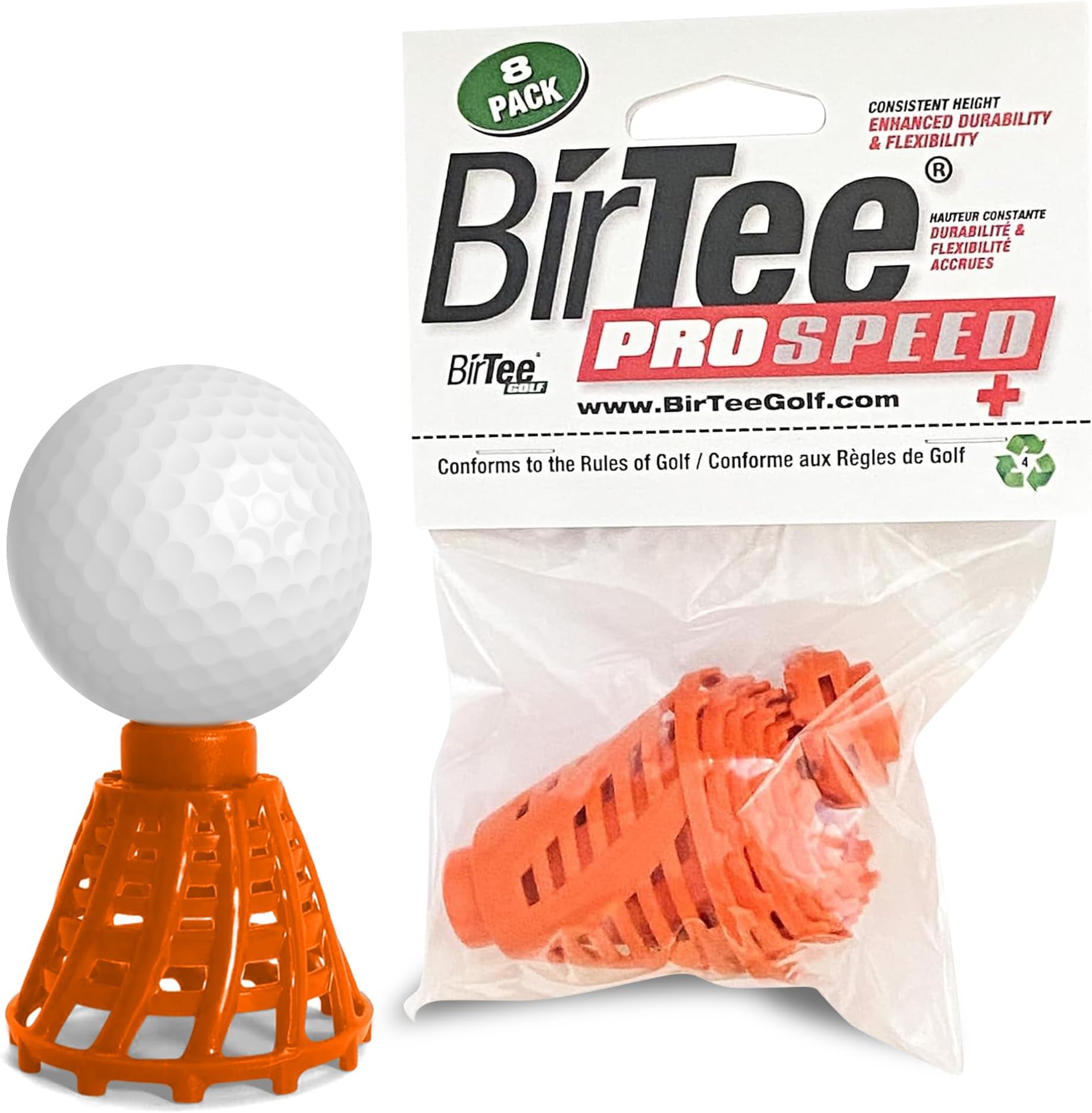 BirTee Golf Tees - PRO Speed PLUS with Flexibility & Durability - 8 Pack. Indoor Golf Tees/Golf Simulator Tees/Winter Plastic Golf Tees