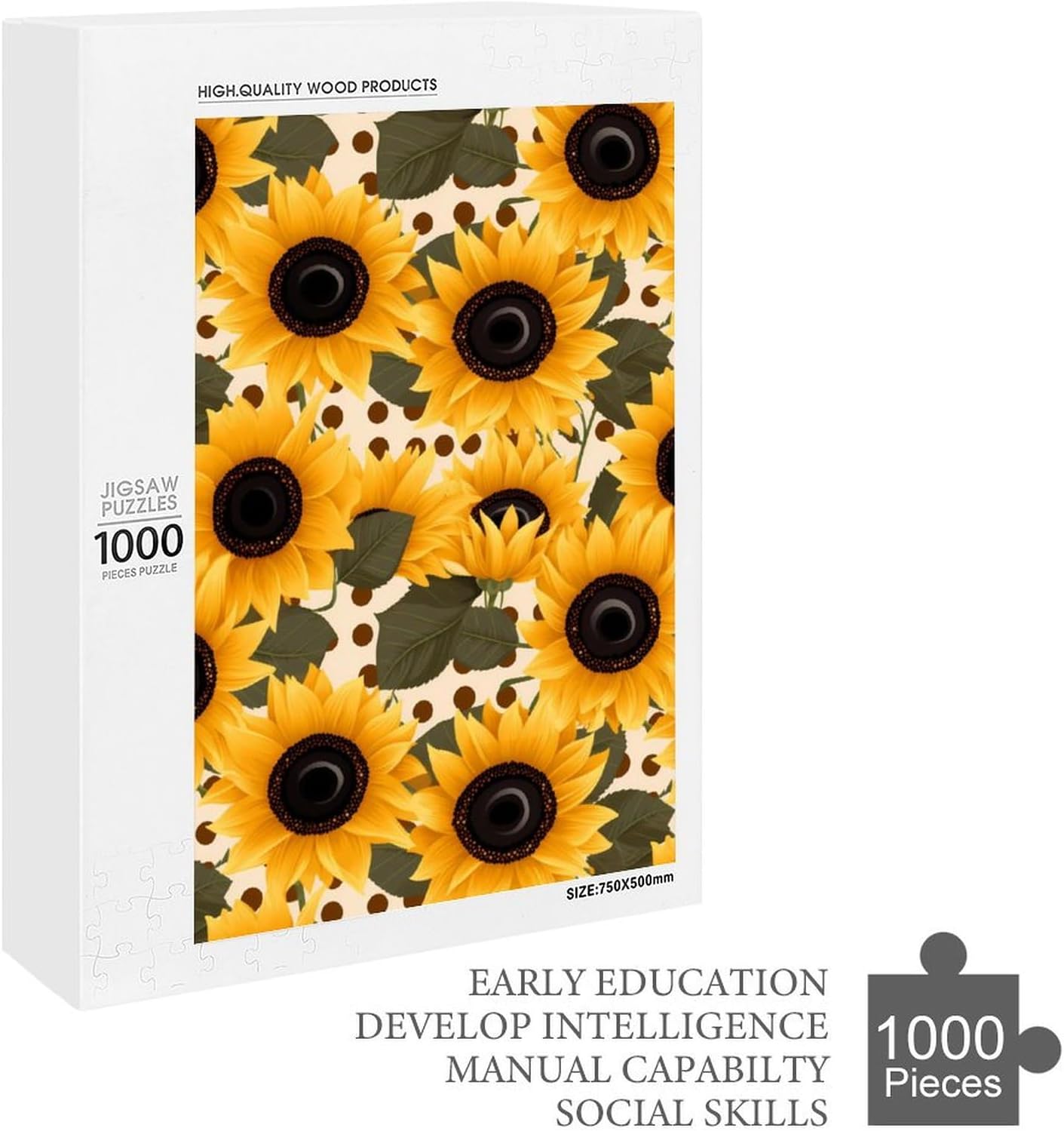 Sunflower Flowers Dots Funny Wooden Jigsaw Puzzle Vertical Picture Puzzles Gifts for Women Men 300/500/1000 Pieces