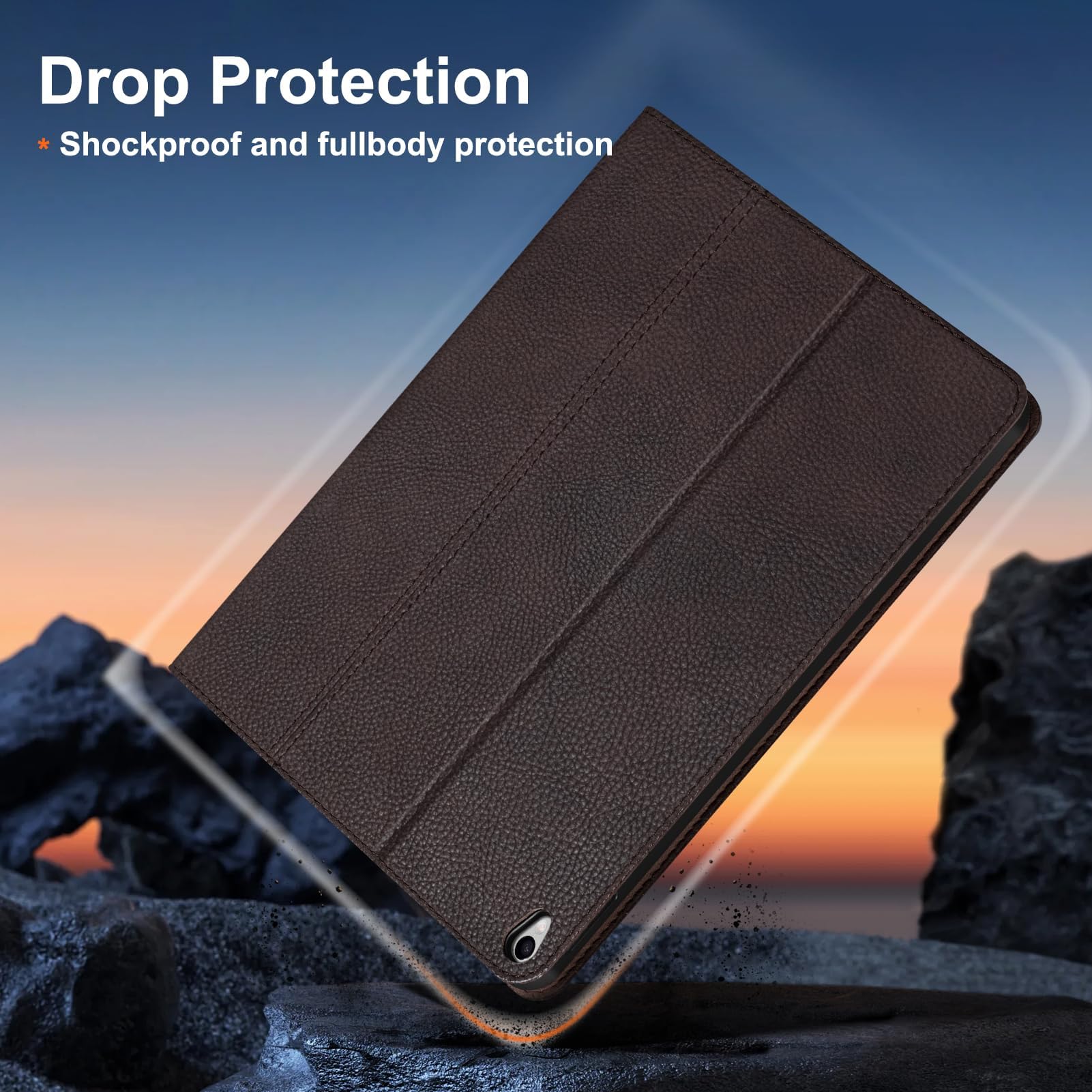 Gexmil Leder Hülle für iPad 10.2 Zoll,9th/8th/7th Gen 2021/2020/2019 | Premium Echtleder Cover/Flip,Auto Schlaf/Aufwachen,Schutzhülle Einstellbarer Ständer,Stoßfest,Mattbraun