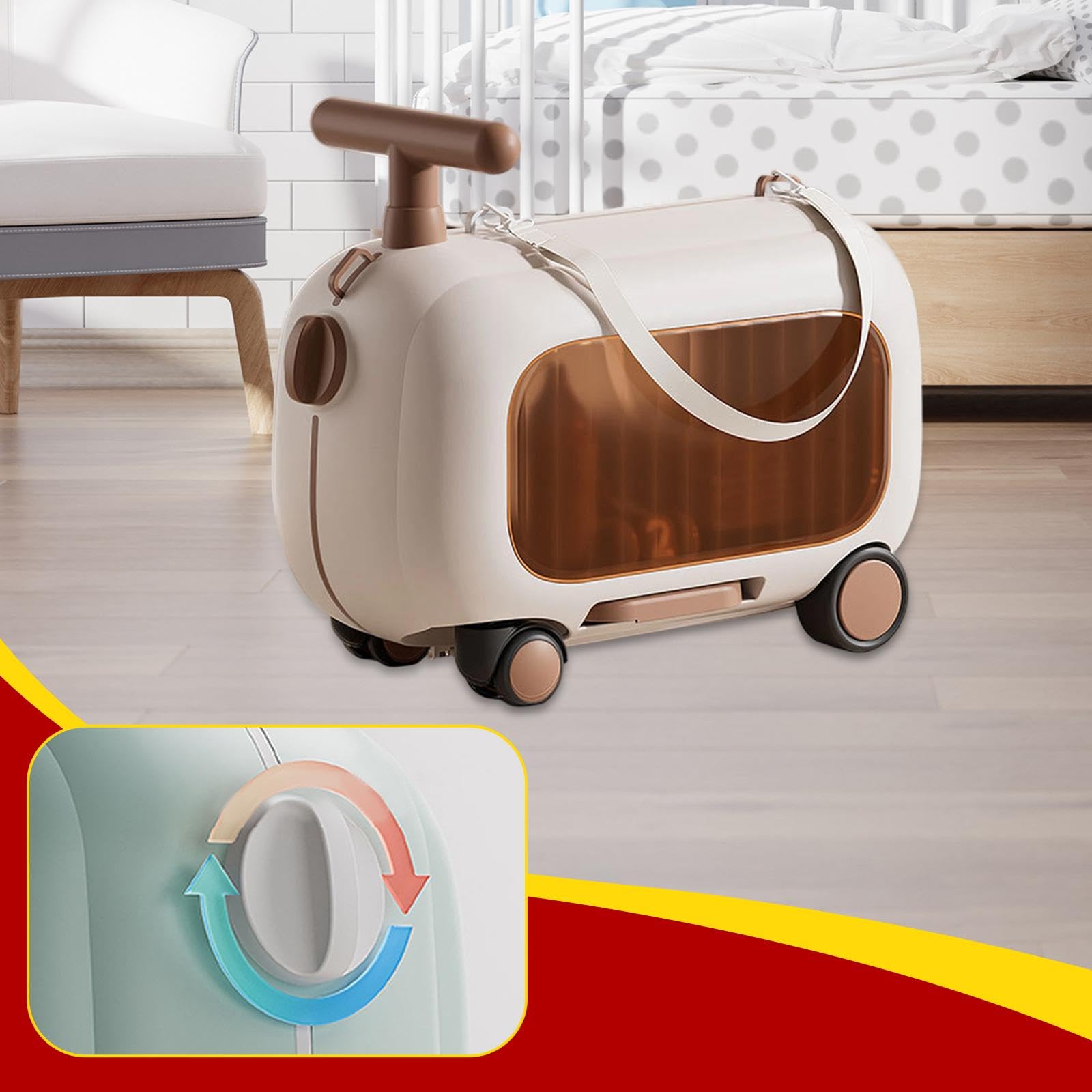 Valigia Bambini Bagaglio Rigido Bambino Compartimento Trasparente Tracolla Regolabile Pedale Pieghevole Adatta per Viaggio Famiglia Even, Marrone