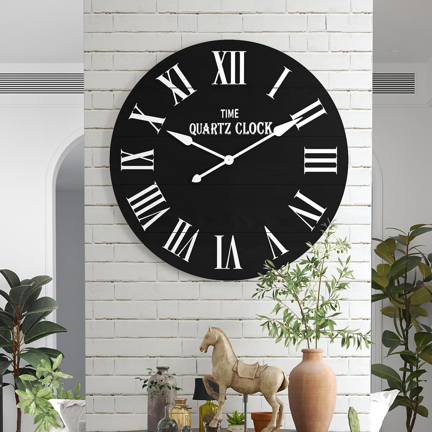 ARTPOWER Large Farmhouse Wall Clock, 35.5” Shiplap Wall Clock with Roman Numeral, Nearly Non-Ticking, Round Wall Clocks for Living Room Decor, Office, Bedroom, Entrance, Black ARTPOWER Large Farmhouse Wall Clock, 35.5” Shiplap Wall Clock with Roman Numeral, Nearly Non-Ticking, Round Wall Clocks for Living Room Decor, Office, Bedroom, Entrance, Black