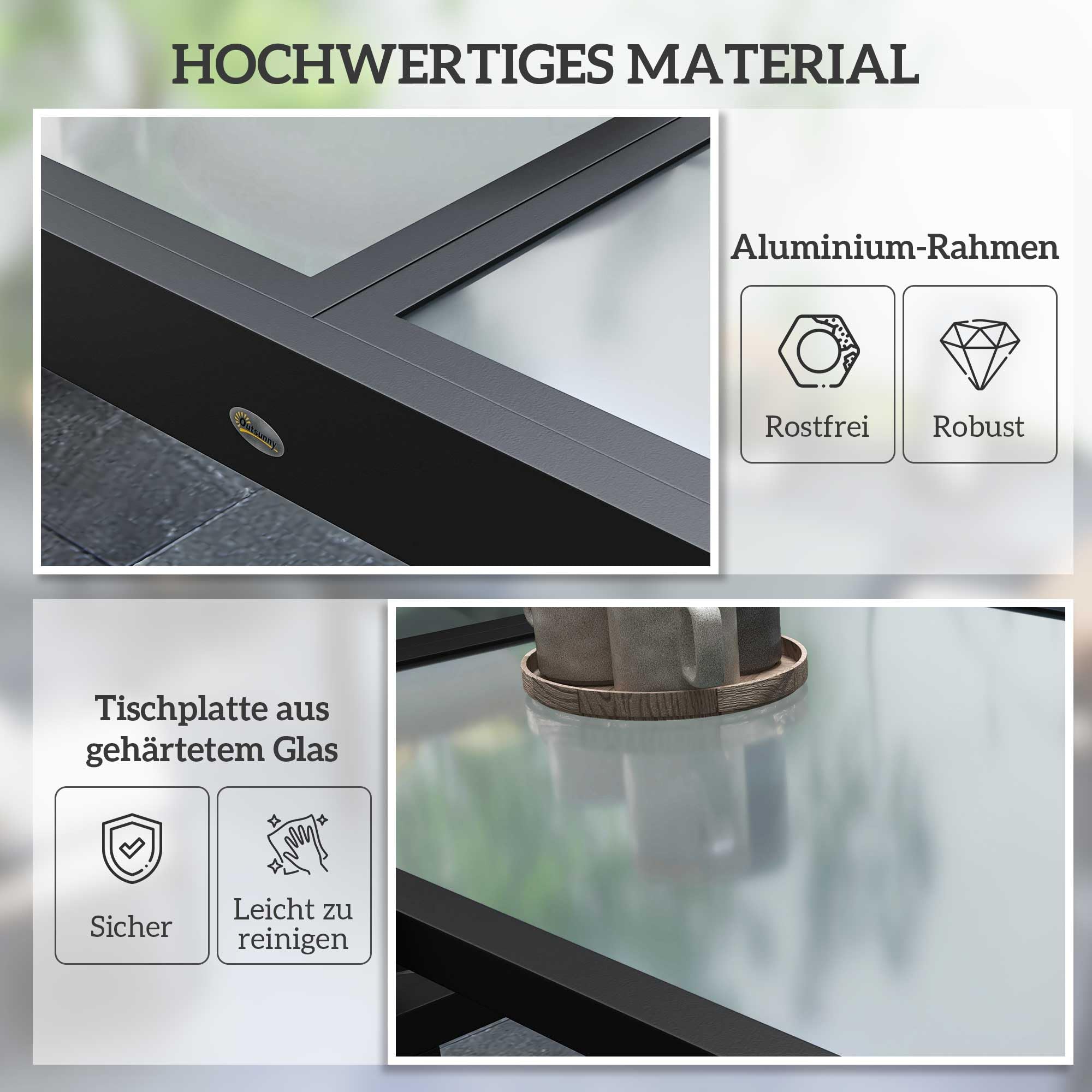 Outsunny Gartentisch, Balkontisch mit Klappbarer Tischplatte, Terrassentisch mit Glas Tischplatte, Esstisch für Garten, 160 x 80 x 75 cm Transparent