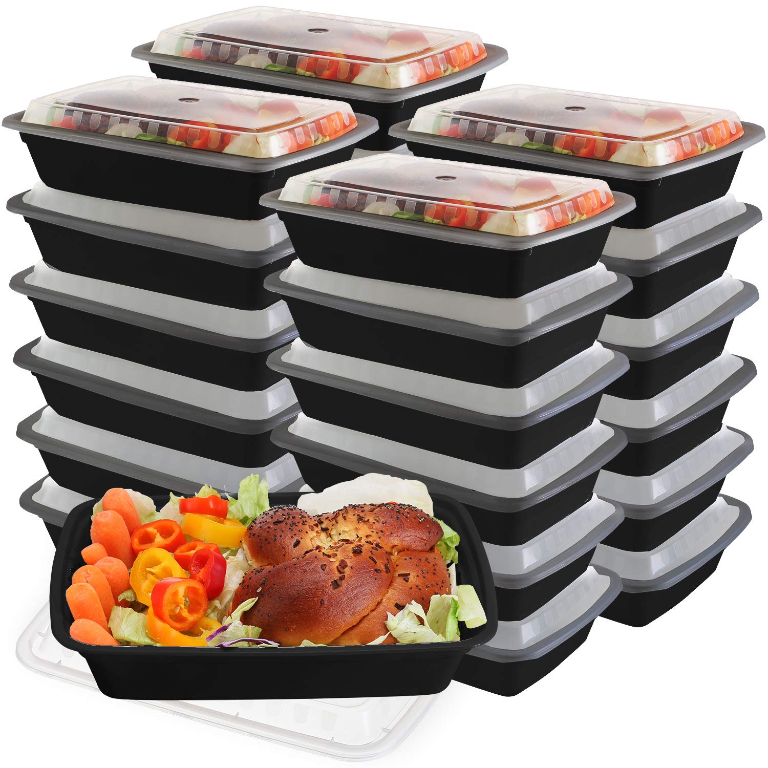 ChefCity 50-Pack meal prep Containers - Single 1 Compartment bowls with Lids Reusable food Storage Lunch Boxes – Bento Box, BPA-Free Food Grade – Microwave, Freezer & Dishwasher Safe – (28 oz)