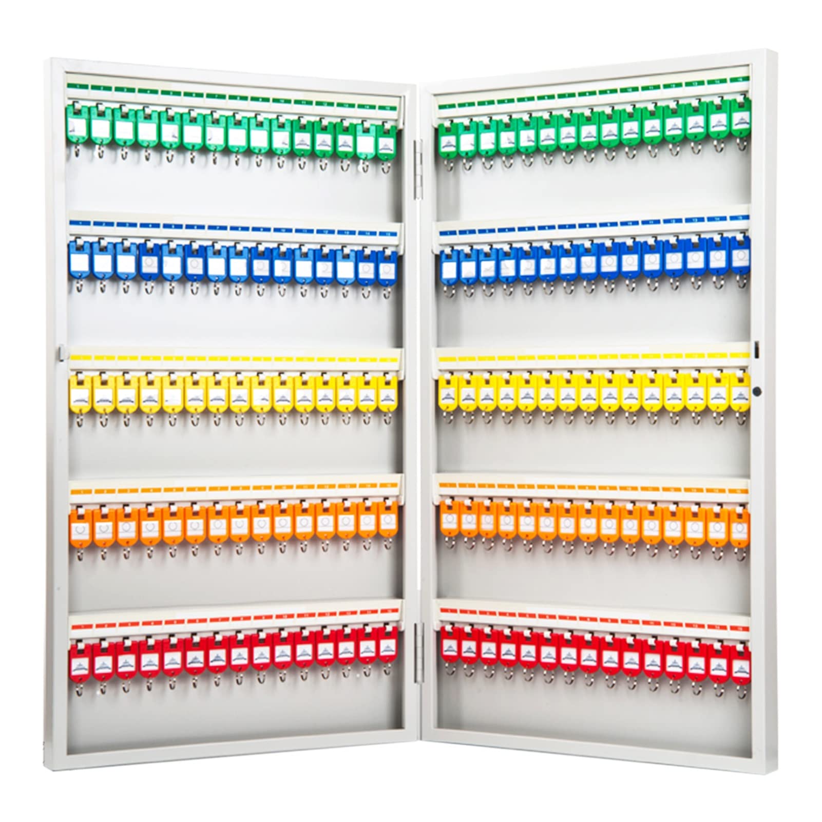 Caja de llaves con etiquetas coloridas que soluciona el desorden en oficinas