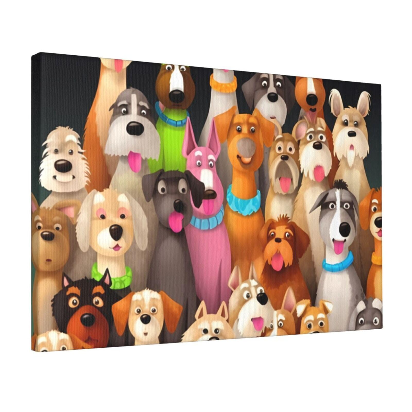 Fodpand Dogs Unframed Canvas Wall Art,Modern Posters Print Wall Decor Canvas Oil Painting For Bedroom Living Room Bathroom Wall Hanging Artwork Ready To Hang 12"X18"