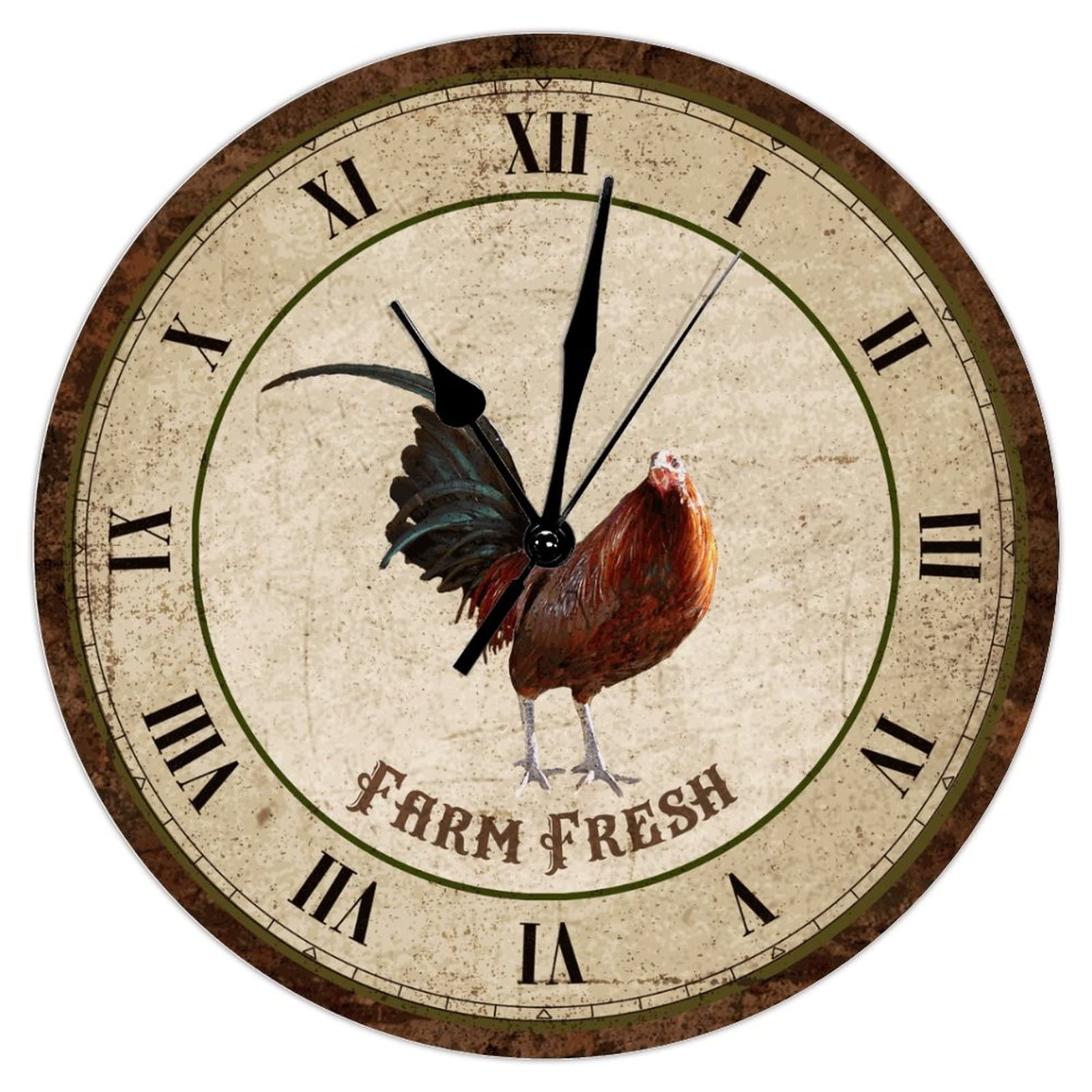 Horloge murale coq silencieuse en bois style rétro 38,1 cm