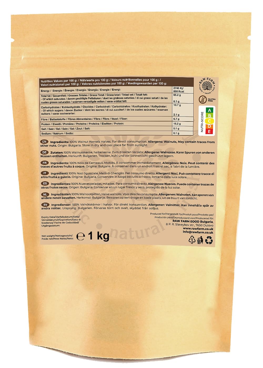Nueces crudas 1 kg sin sal ricas en Omega-3 proteínas fibra snack vegano sin gluten