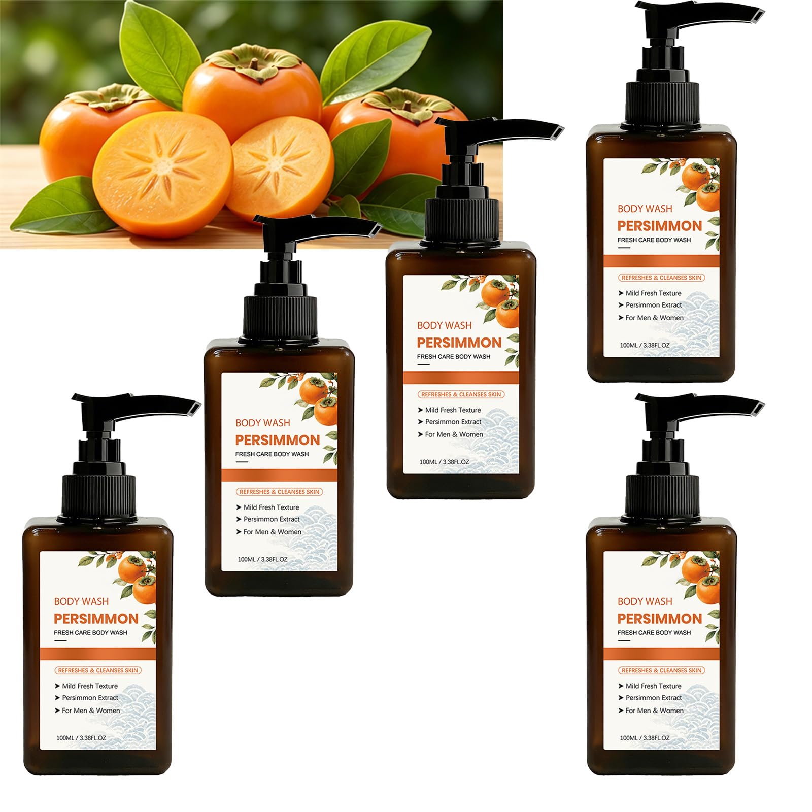 Persimmon Dezodorant do mycia ciała dla zapachu ciała, żel pod prysznic z khaki do kontroli zapachu ciała, odświeżacz do czyszczenia w celu usunięcia zapachu pod pachami. (5 szt.)
