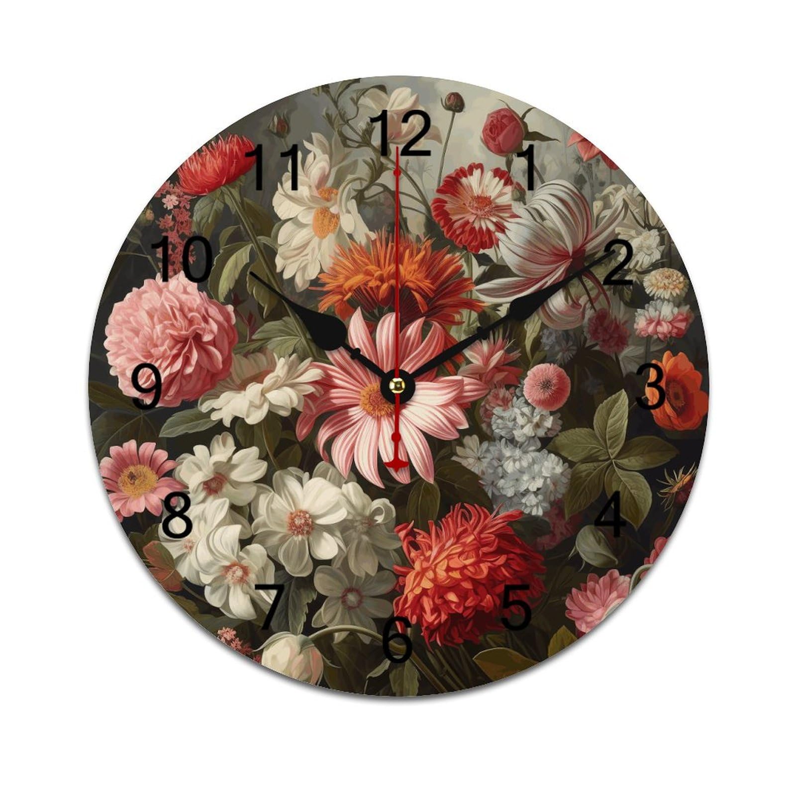 Horloge murale pour cuisine et salon décorative avec motif floral nature et zen