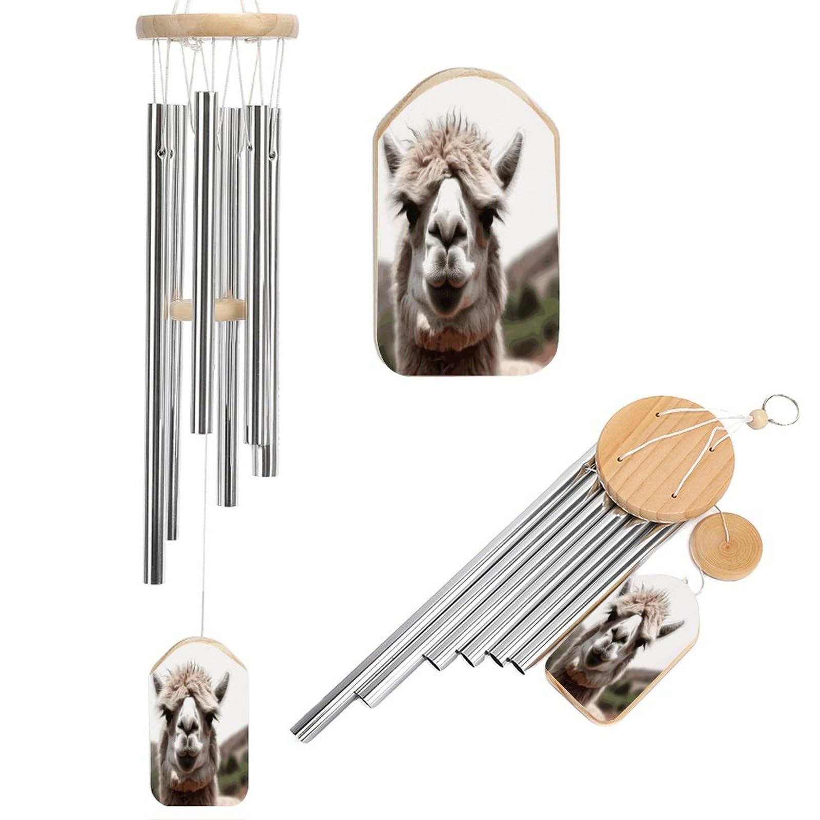 Fekiloot Style Funny Alpaca Llama Tone Wind Chimes For Outside,Wind Bell With 6 Aluminum Alloy Tubes,Sympathy Wind Chime For Yard/Garden/Patio Decor