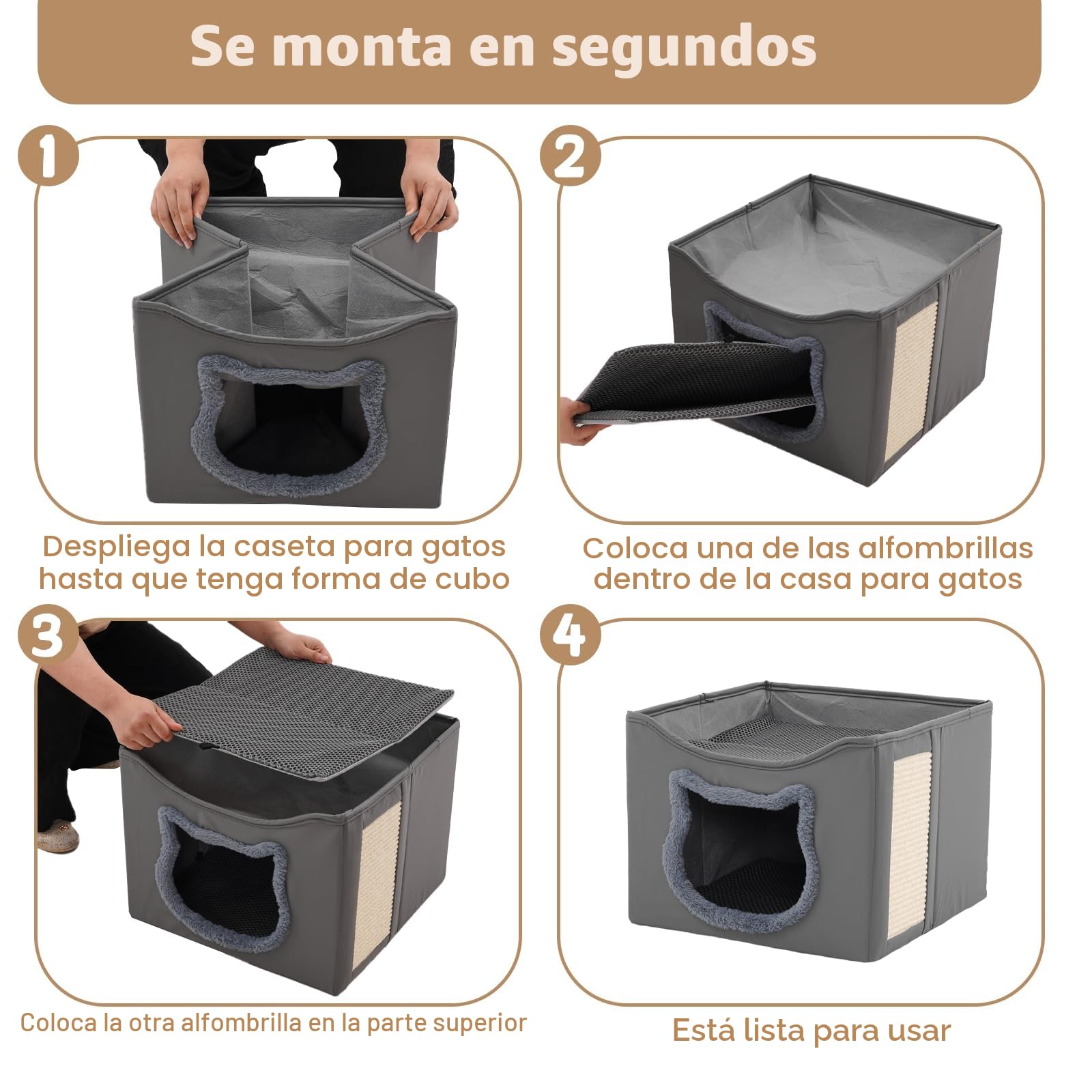 Casa para Gatos, Doble Capa, Plegable, con árbol rascador para Gatos, Material Resistente a los arañazos, Lavable, Cama para Gatos Interior, 41 x 41 x 35 cm