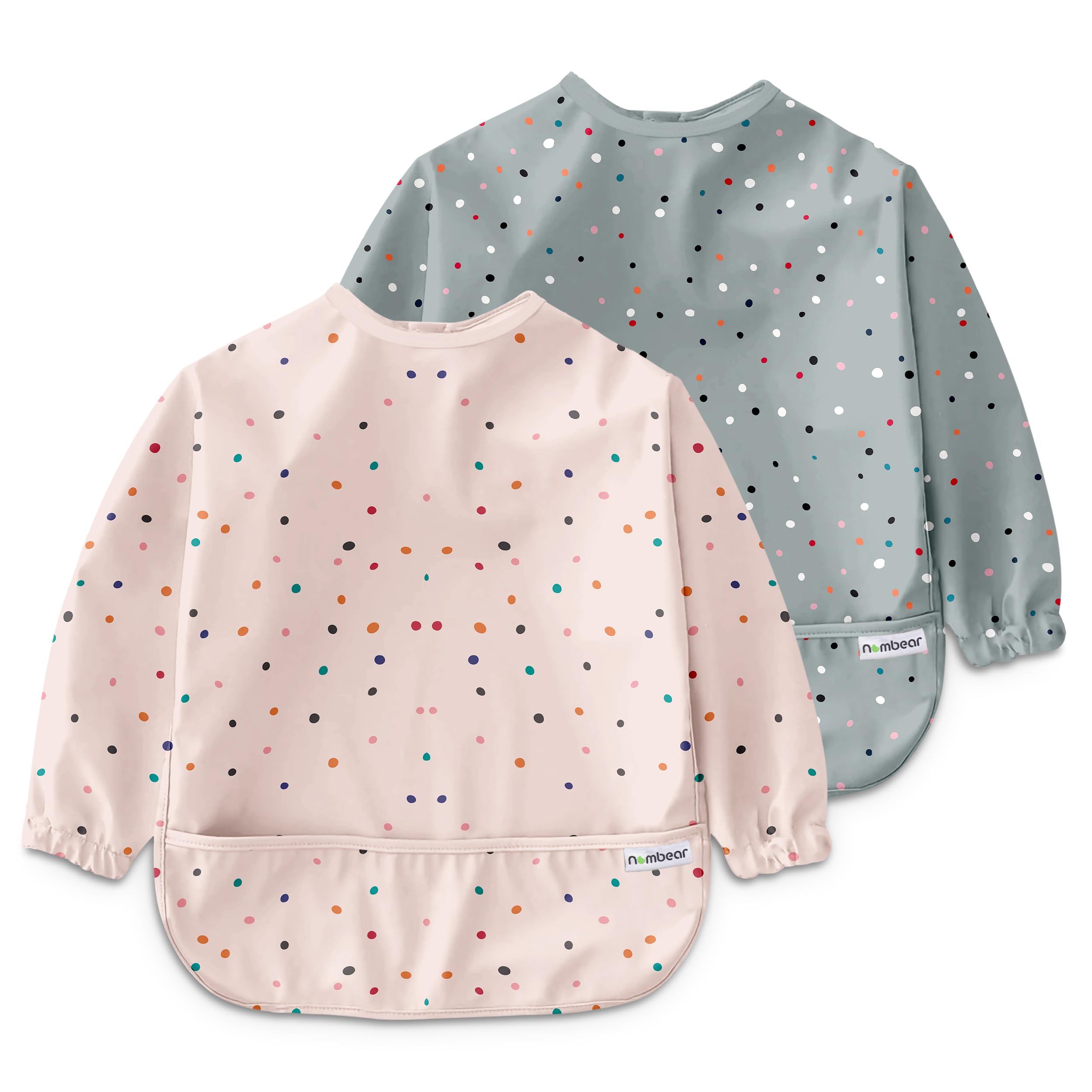 Nombear Baby Bibs with Sleeves for 6-24 Months, 2 Pack, Easy Wipe Clean, Machine Washable Baby Weaning Bib with Sleeves