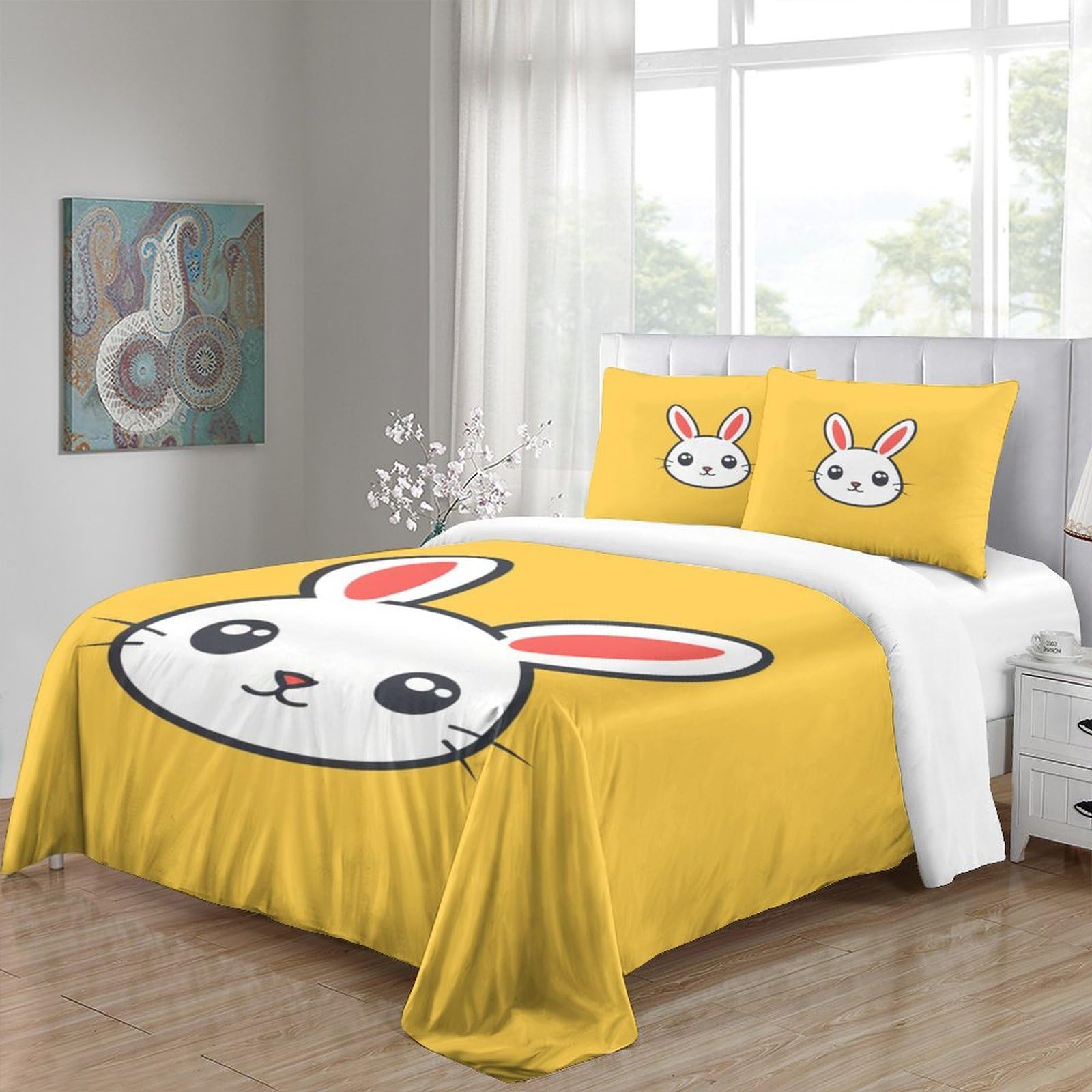 Stampato in 3D Coniglietto carino Copertina Stampata Microfibra Disegnata Set Di Biancheria Da Letto Cura Facile Con 2 Federe,Double（200x200cm）, Per Adolescenti E Adulti