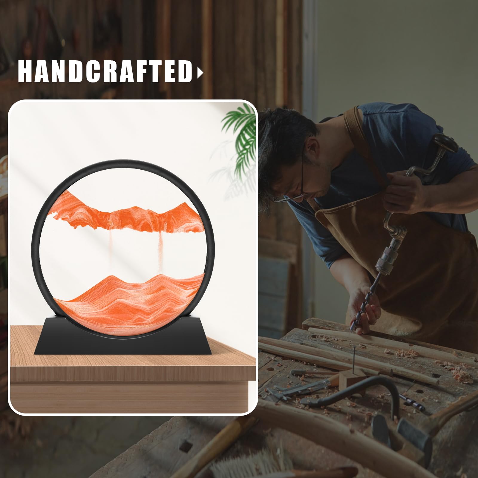 Wai Danie Pittura di Sabbia Che Scorre Quadro Sabbia Movimento sabbia dinamica 3d Hourglass Deep sea Sandscape Display Decorazioni la Casa e l'ufficio Giocattoli da Scrivania per Adulti (Arancione12“)