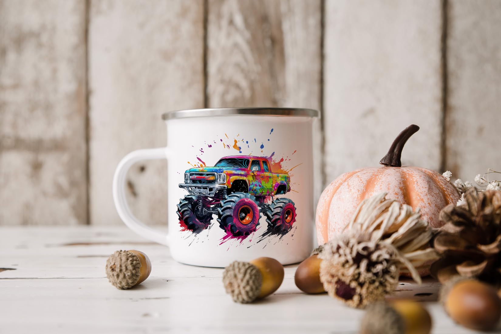 MAXIKIWI - Durable Enamel Coffee or Tea Camping Mug for Indoor Outdoor Use - Monster Truck - 350ml, Monster Truck 10 - Image 5