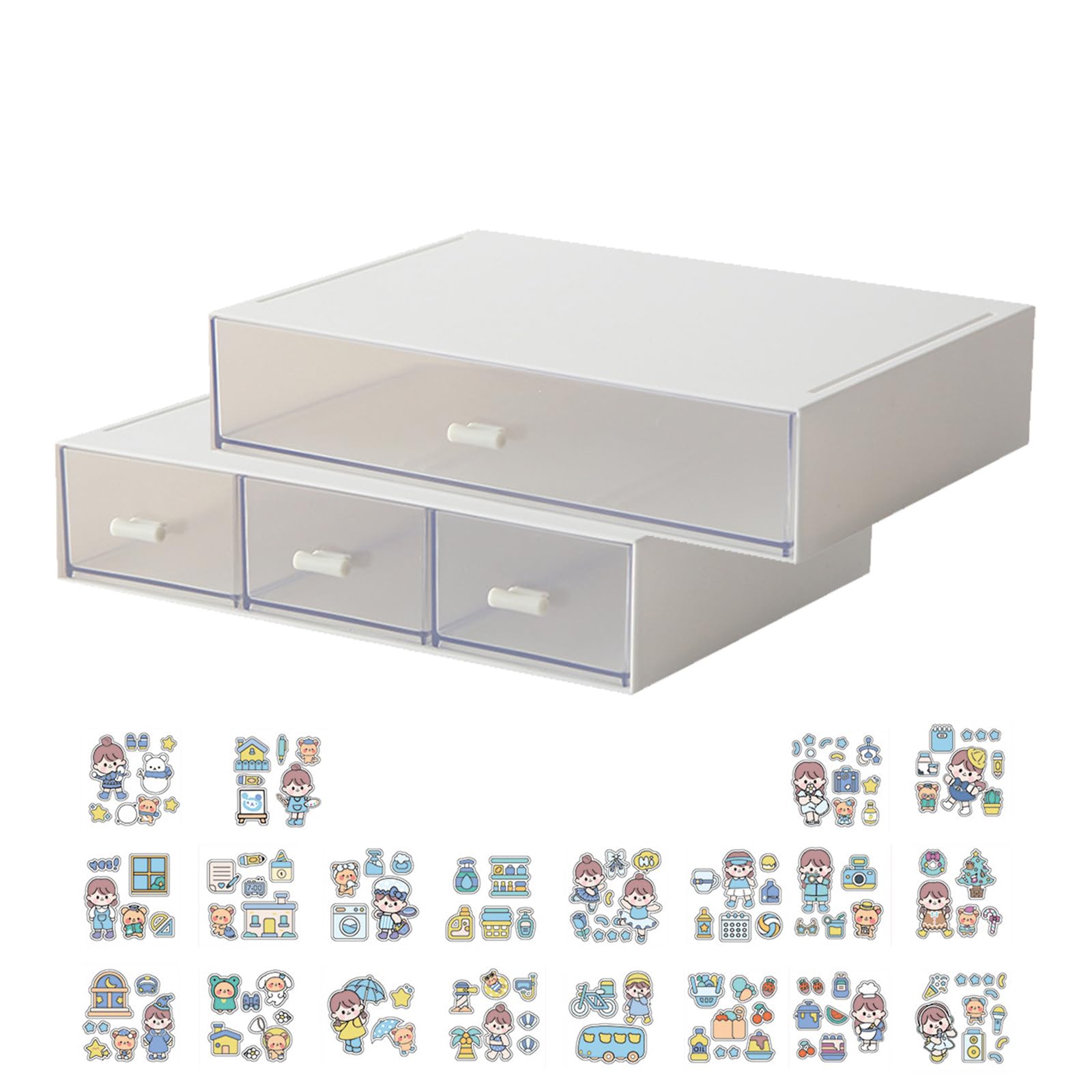 Zfseyuh 2 Organizadores de Escritorio Apilables Cajonera Sobremesa con Pegatinas Decorativas Multifuncional Cajoneras Escritorio de Plastico para Officina Tocadores