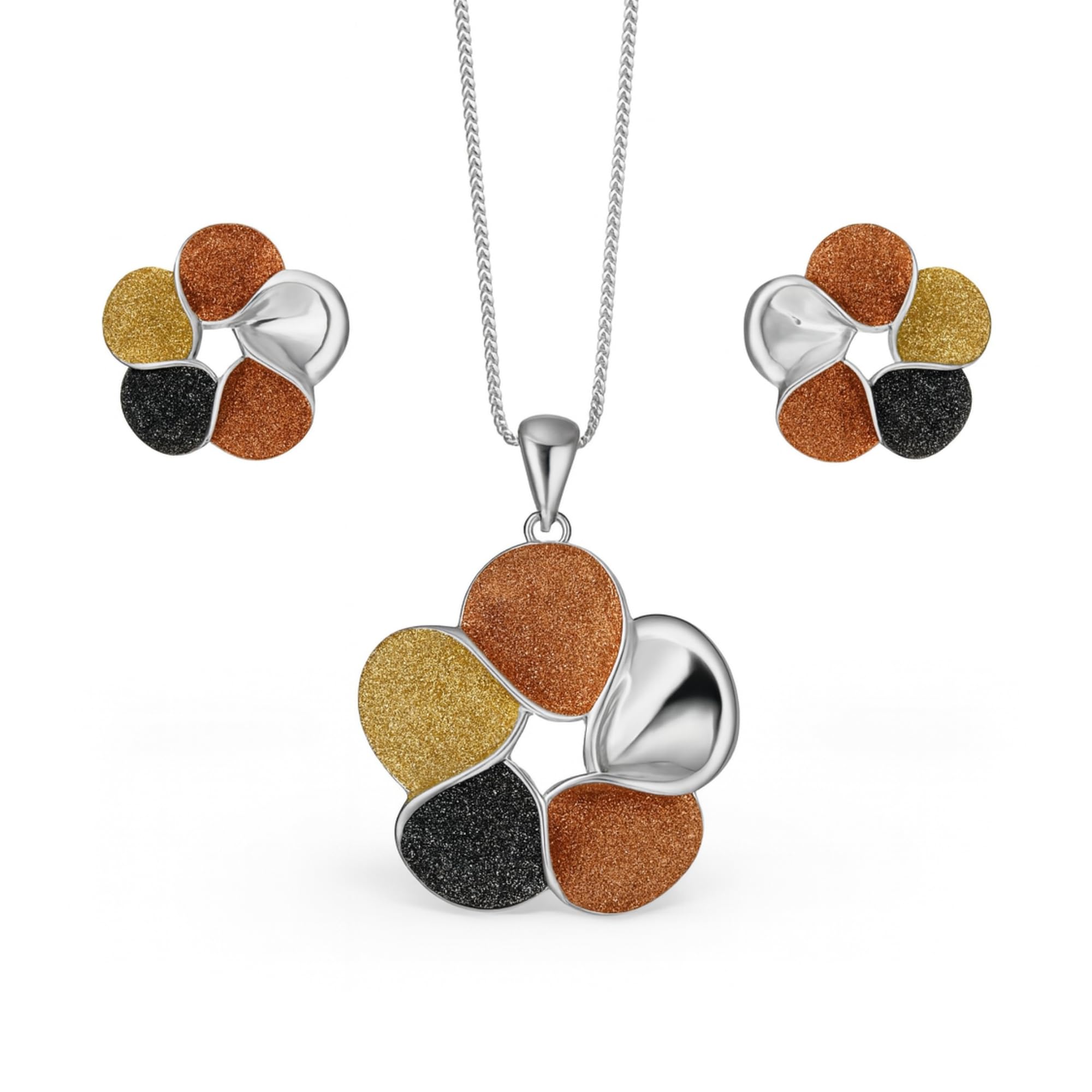 Parure Donna Collana e Orecchini in Bronzo Argentato| Gioielli Eleganti Motivo Fiori | Set Bijoux Regalo Festa Compleanno Matrimonio Cerimonia par0002b