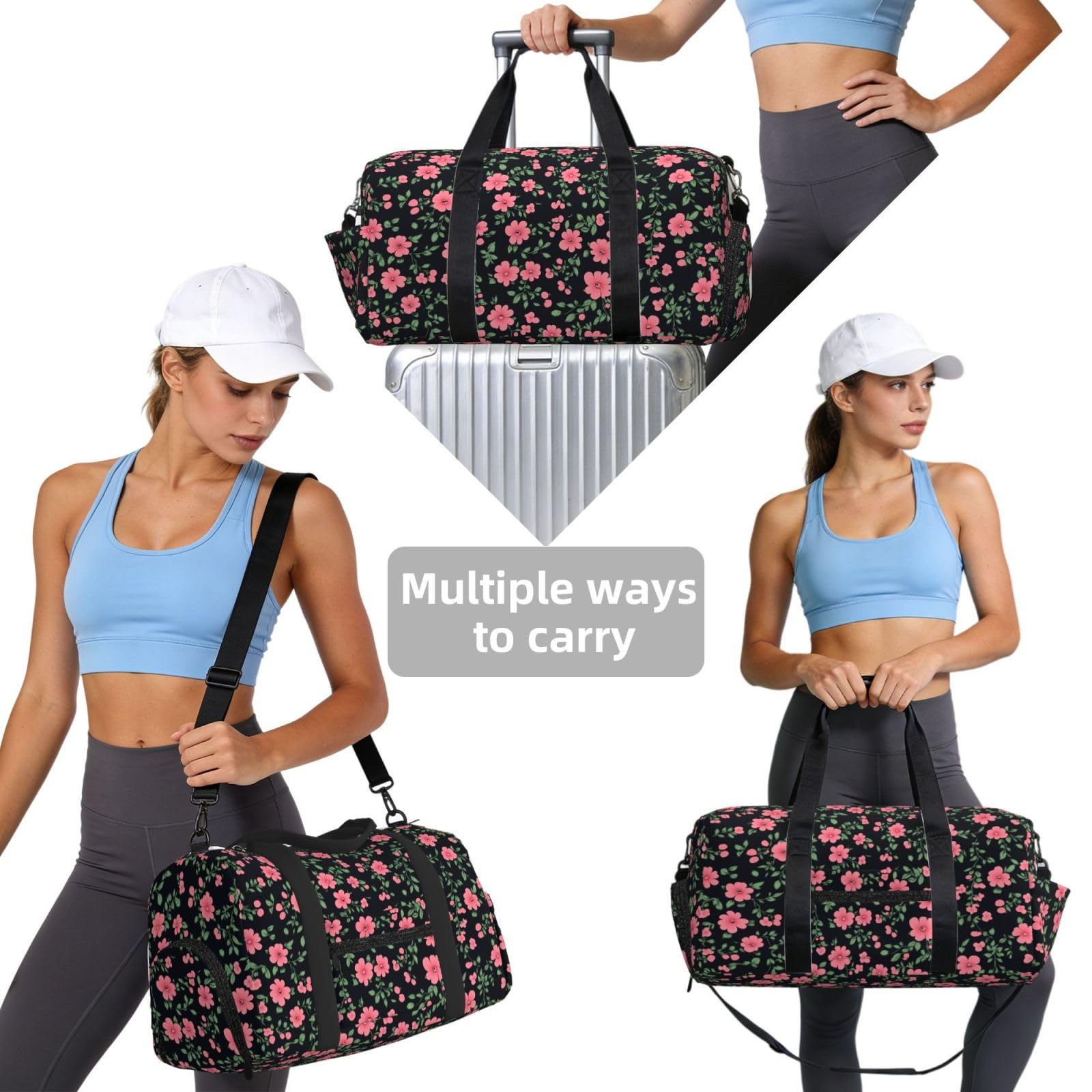 Mexpekil Sac de sport avec compartiment à chaussures étanche Grand sac fourre-tout de voyage, Petit motif floral rose, One Size, Classique