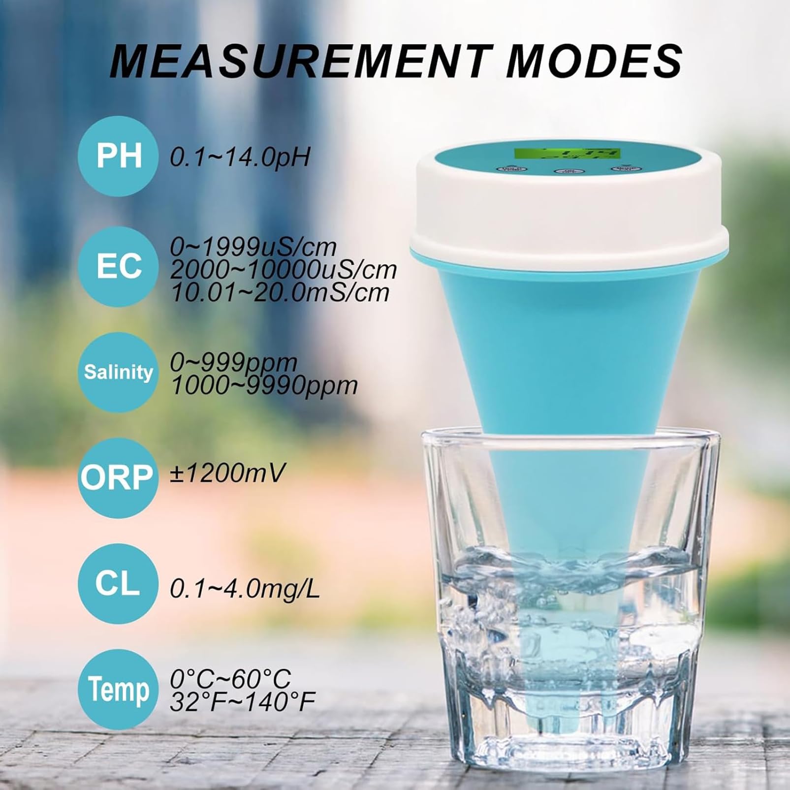 Medidor De Agua para Piscinas, 6 En 1 con Bluetooth Y Conexión a La App. Medición Profesional De PH/Cloro/ORP/CE/TDS/Temperatura para Jacuzzis Y Spas.