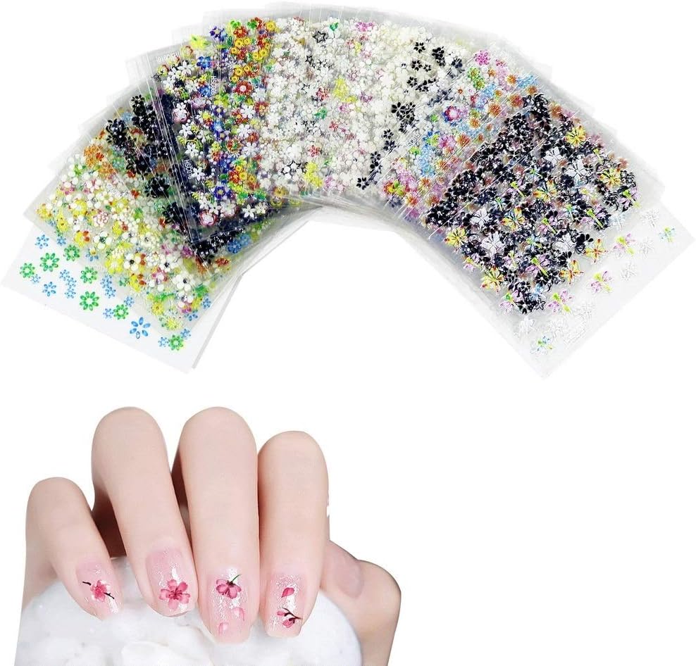 Haokey Nagelstickers, 50 vellen, 3D-nagelstickers, zelfklevende stickers, manicure-nageldecoratie voor doe-het-zelf 3D nail-art, decoratie, telefooncase, kaarten