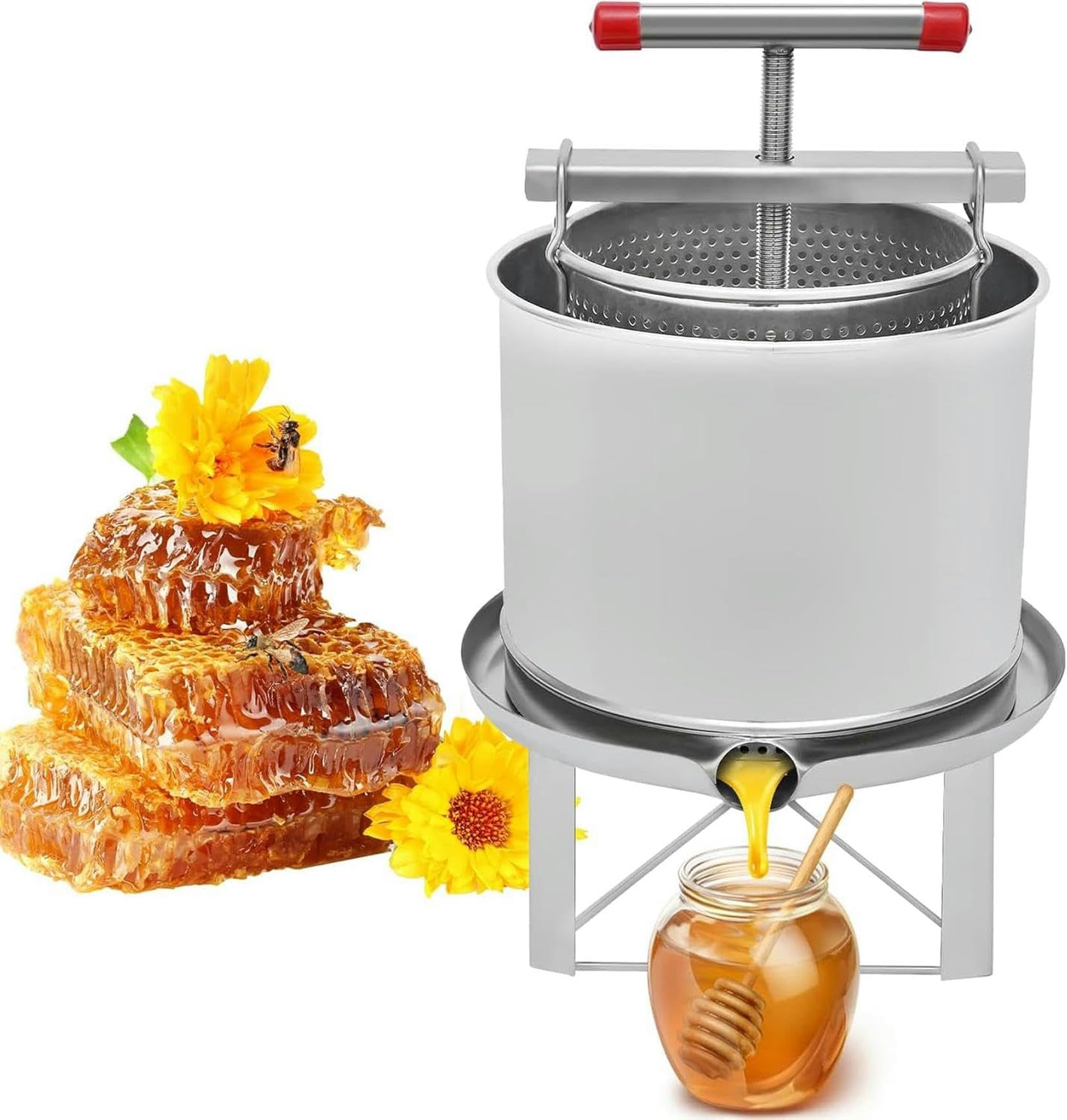 Extractor de miel de 12 l, prensador de cera de abejas, extractor de miel manual para el hogar, máquina de apicultura, extractor de jugo de uva y fruta, equipo para hacer vino para granjas domésticas
