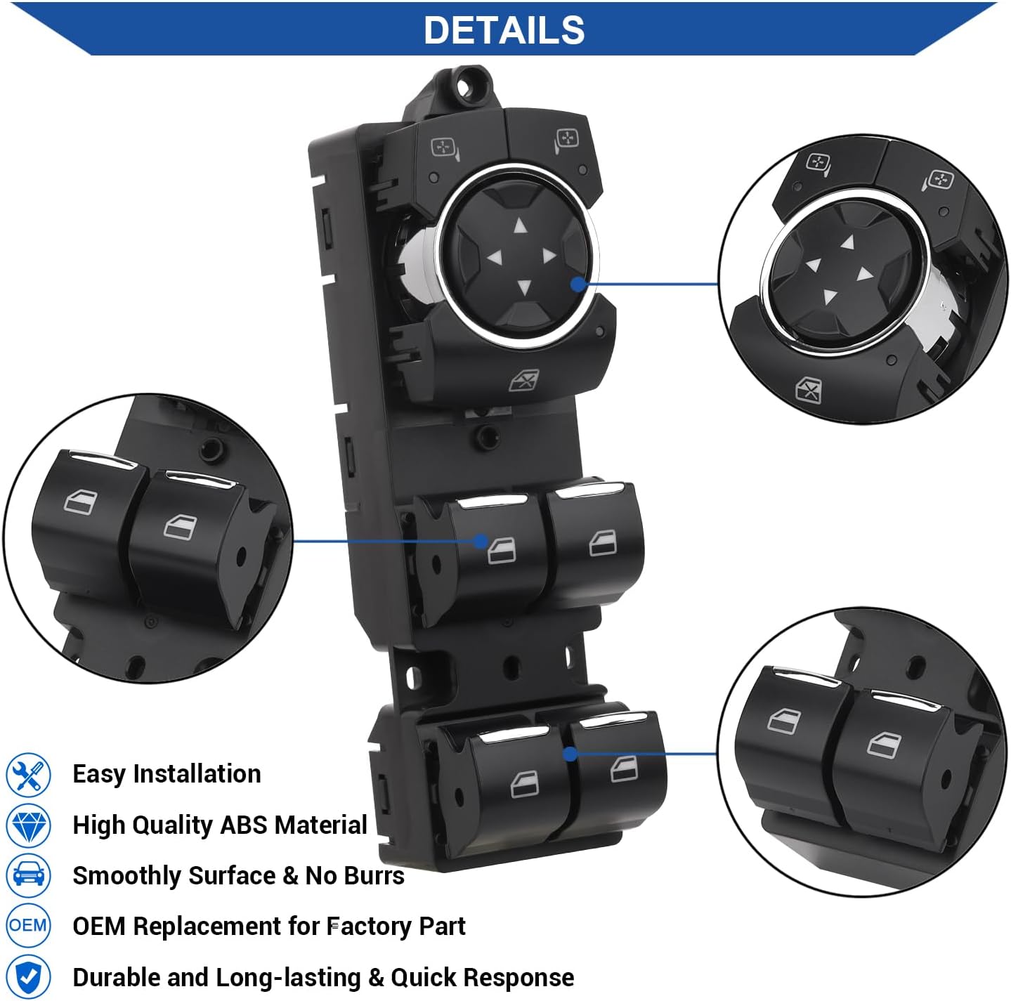 Obaee Master Power Window Switch Button Front Driver Side Compatible with 2015-2020 Ford F-150, 2015-2016 Edge, 2018-2021 Expedition, Replacement OEM FL3Z-14529-DA SW7440