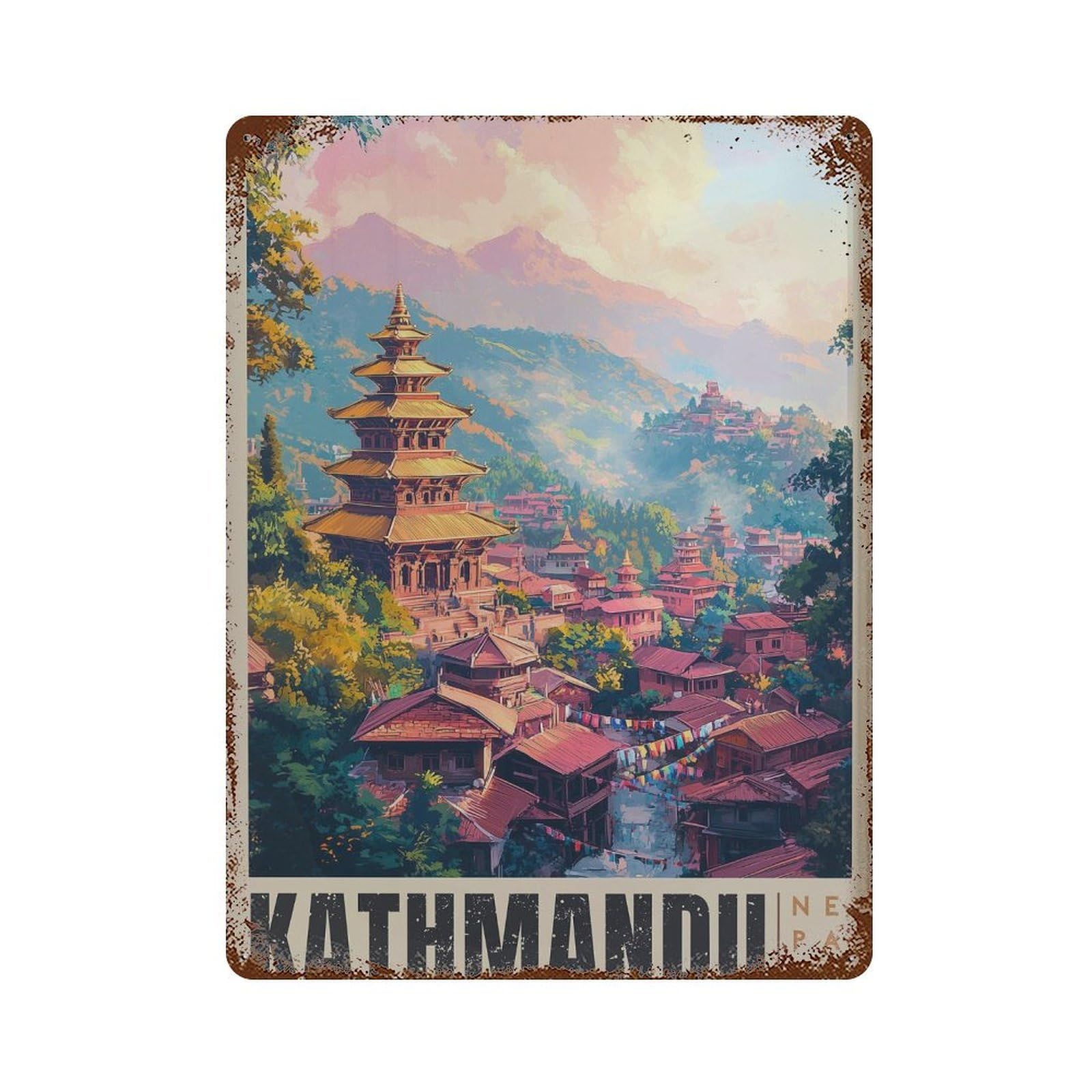 xiaoxiaoshen Travel Kathmandu Temples And Prayer Flags Wall Decor Art Metal Tin Poster Modern Home Decor Art Home Bar Shop Decorations Vintage Sign 40x30cm