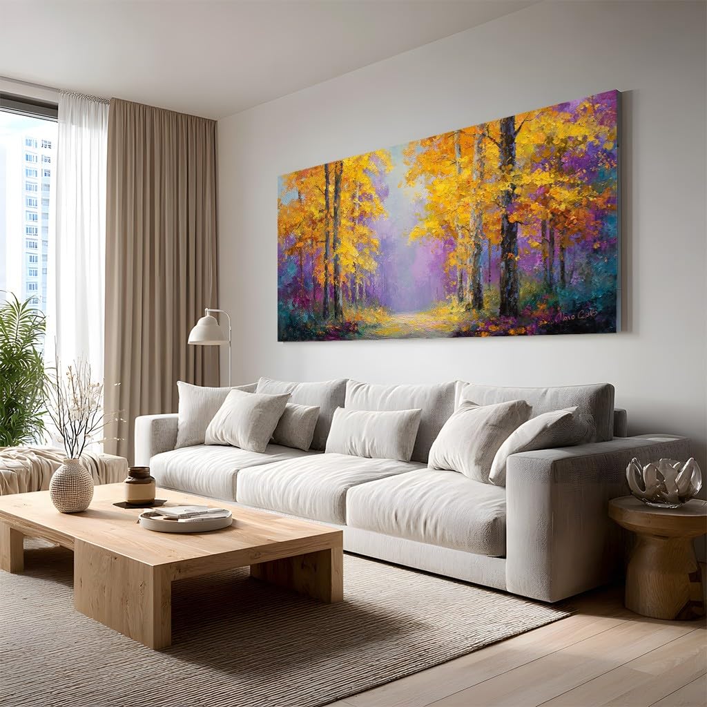 Peinture foret automne feuilles d'or grand format 50x100 cm - 8