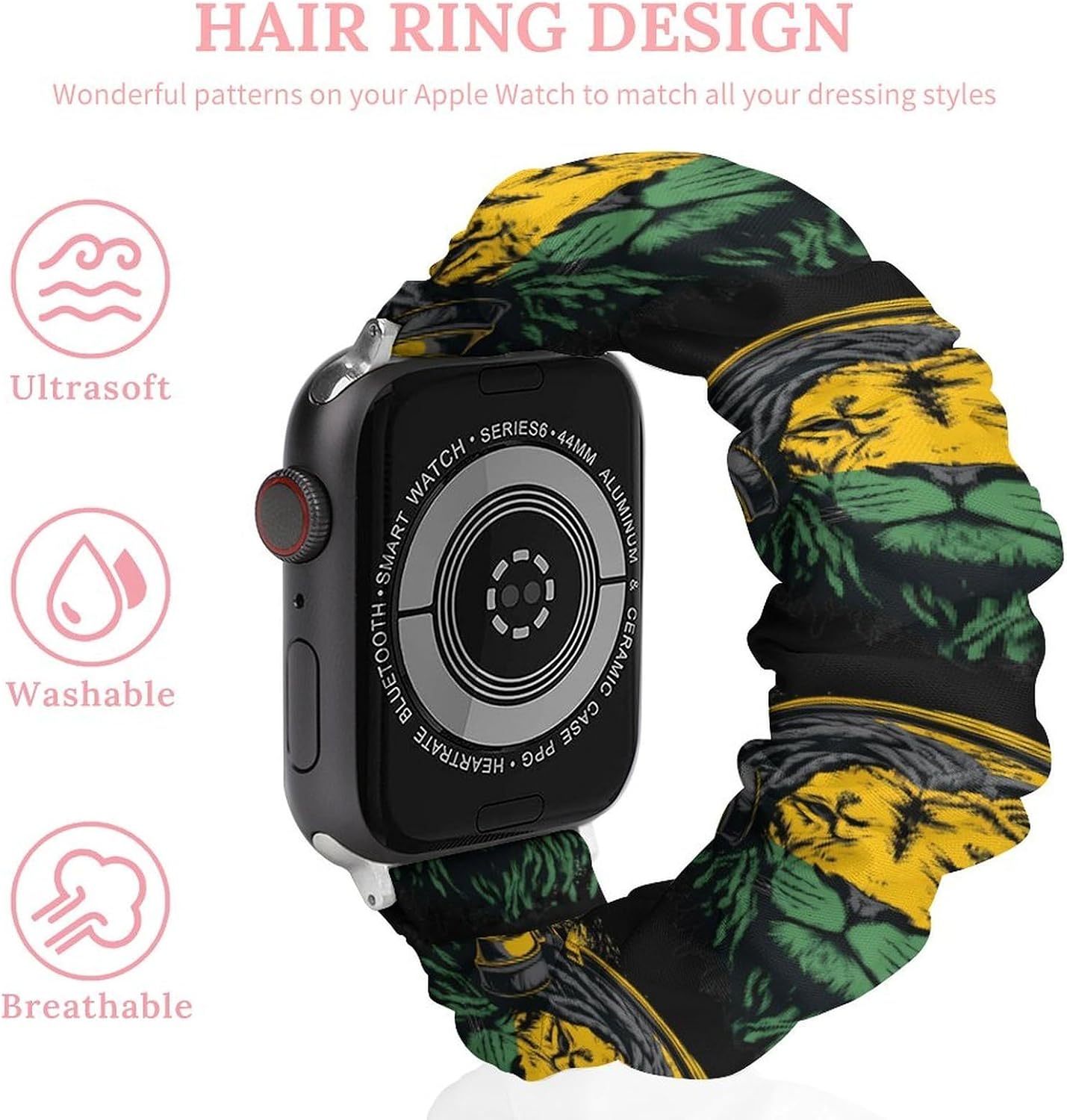 Jamaican Flag Musical Lion Watch Band Scrunchie image 3
