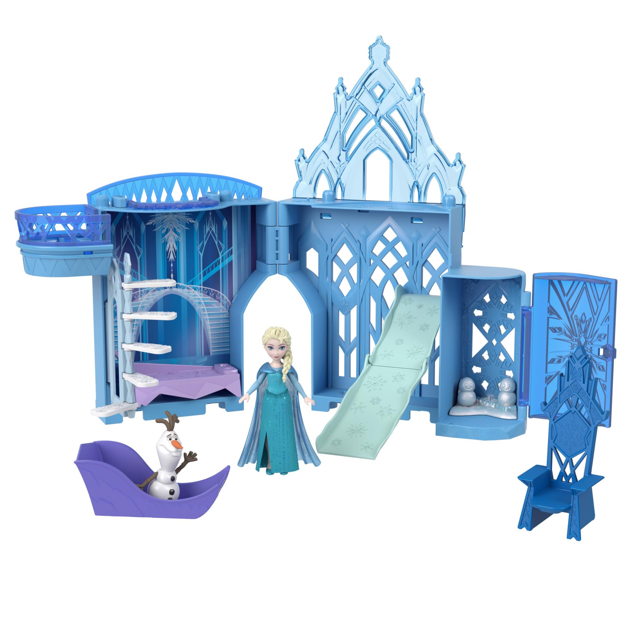 Disney Frozen, Castillo de Elsa, Conjunto apilable de casa de muñecas con muñeca pequeña y ocho piezas, juguetes inspirados en las películas Frozen de Disney, JDP63