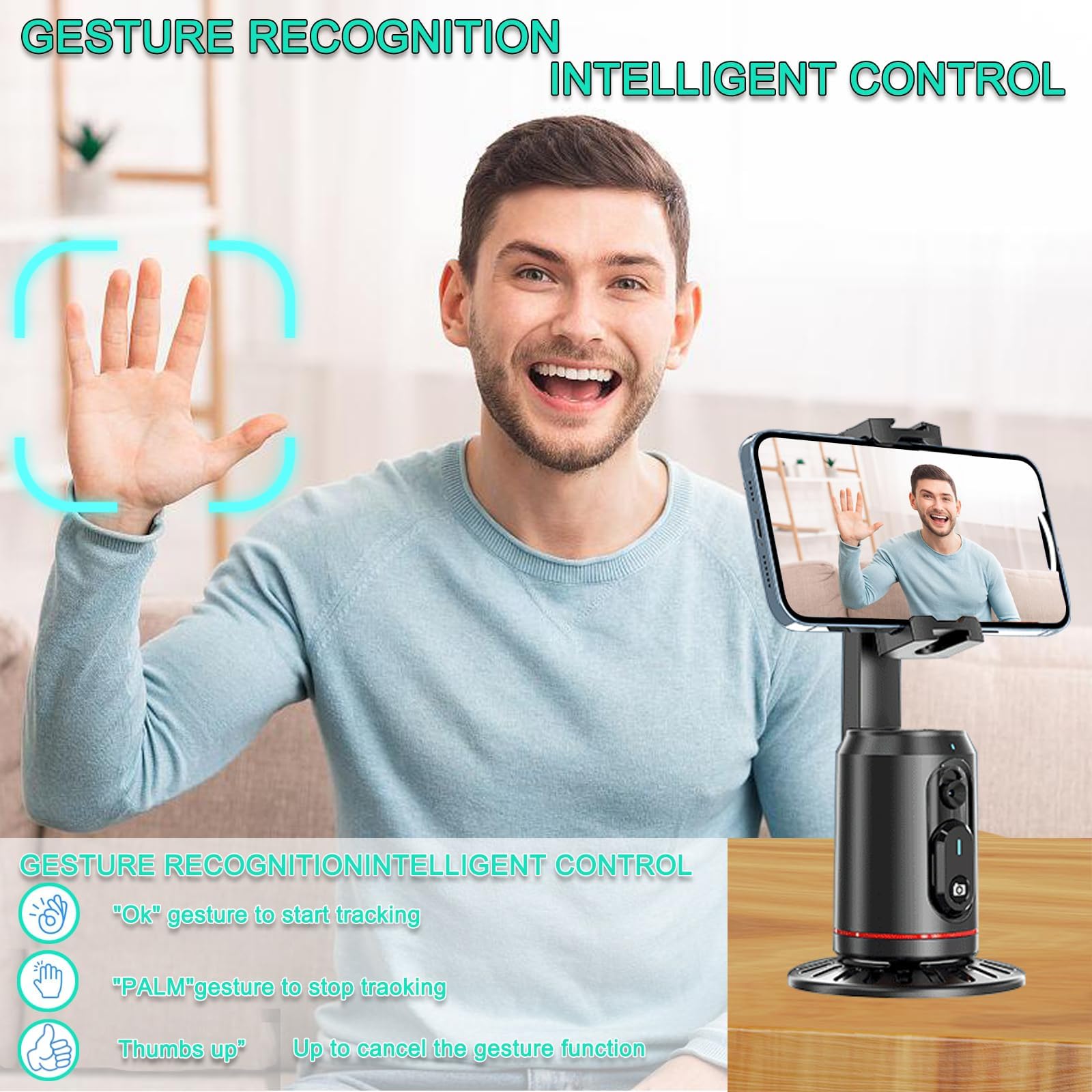 Auto Face Tracking mobiele telefoonstatief, 360° rotatie
