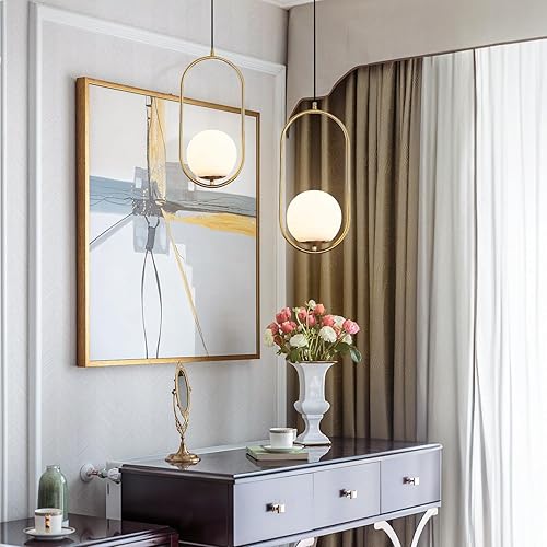 Miniatura 9 de KCO Iluminación moderna Isla de cocina Lámpara colgante de globo de oro rosa para comedor Lámpara colgante de globo de 1 luz Lámpara colgante