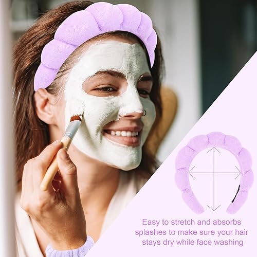 Miniatura 3 de ACO-UINT Juego de 6 diademas de spa y muñequeras, diademas para el cuidado de la piel, diadema de maquillaje, diadema de esponja para lavar la cara,