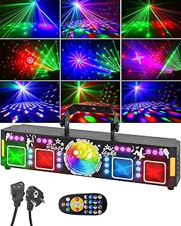 OUUTMEE 7 in 1 Musikgesteuertes Partylicht Discolicht，LED+RGB Lichteffekt ，Musterprojektion,Musik-Disco-Party-Bühnenlichter,Geeignet für Geburtstagsfeiern, Halloween, Clubs, Festivals