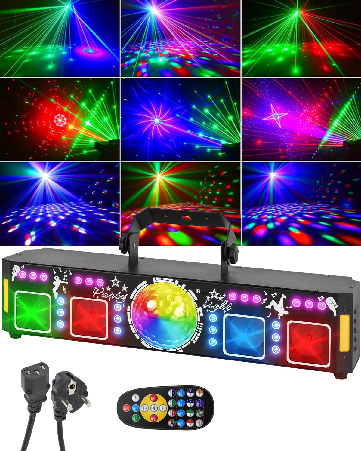 7-in-1 Partylicht LED RGB Musikgesteuertes Discolicht mit Lichteffekt | Musterprojektion,Musik-Disco-Party-Bühnenlichter,Geeignet für Geburtstagsfeiern, Halloween, Clubs, Festivals