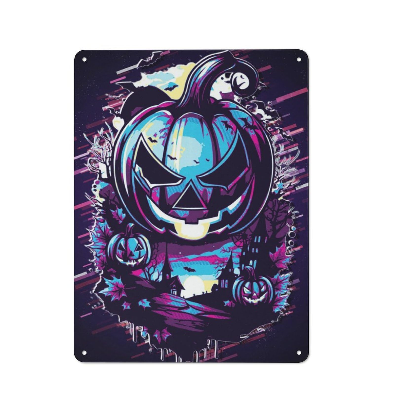 Junmoney Halloween Pumpkin Glitch Art Tin Wall Plaque 40X30cm With For Hobby Room Or Studio, For Metal Sign Collectors, For Kitchen And Home Bar Decor