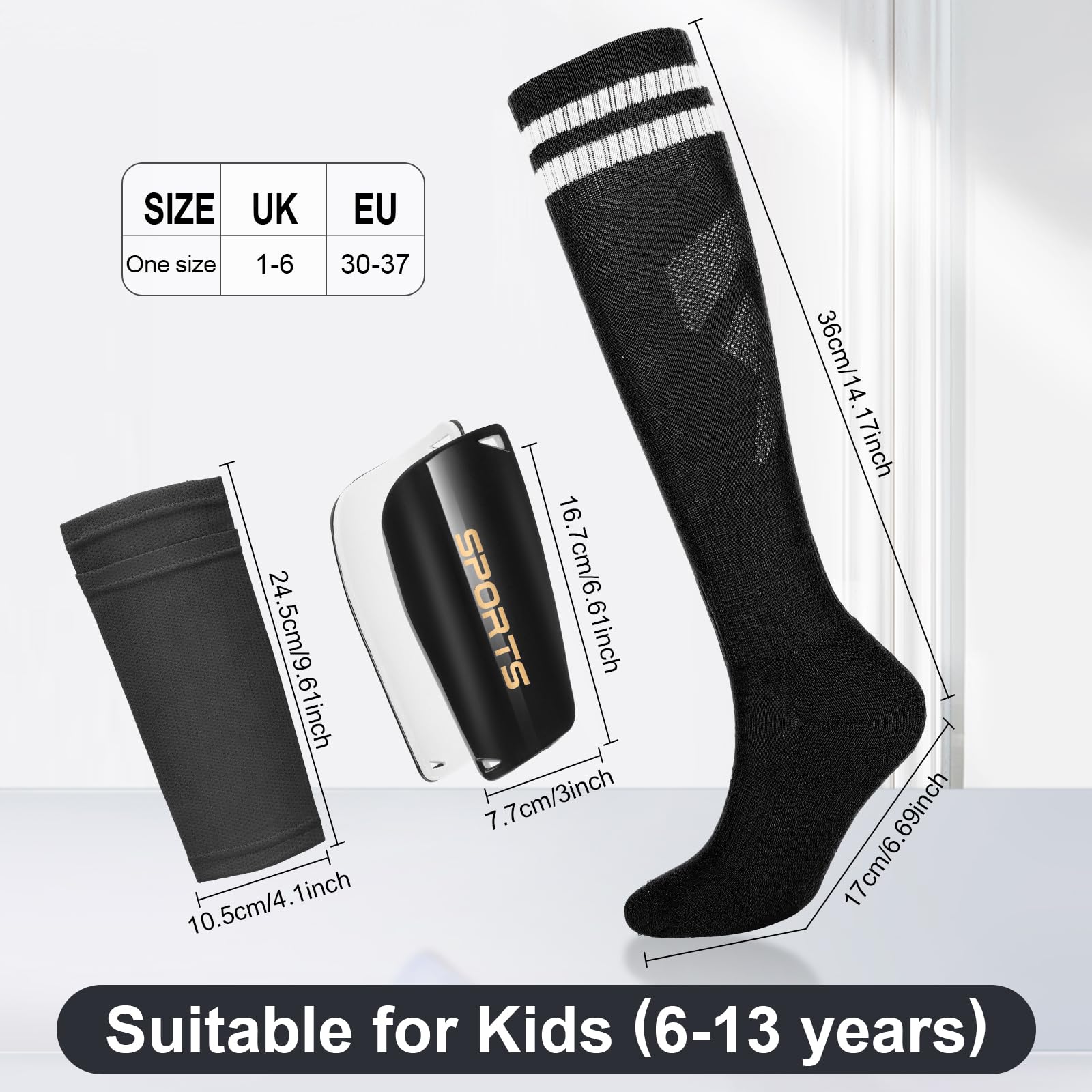 Aquzhou 2 Pairs Kids Football Socks With Kids Shin Pads, Boys