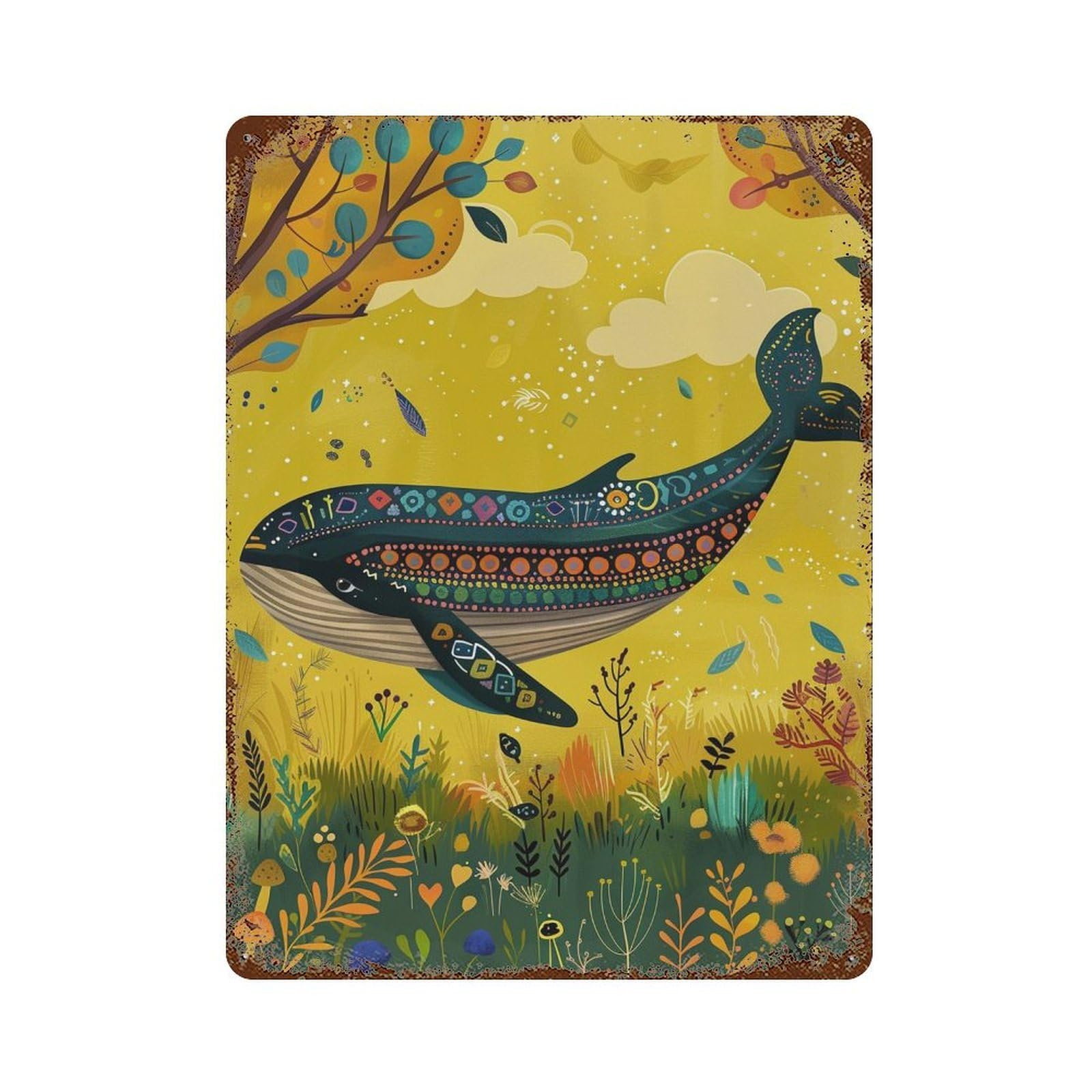 Garage Style Whale in Fantasy Forest-1 Vintage Metal Tin Sign 15.7"x11.8", Industrial Home Decor for Bar And Workshop