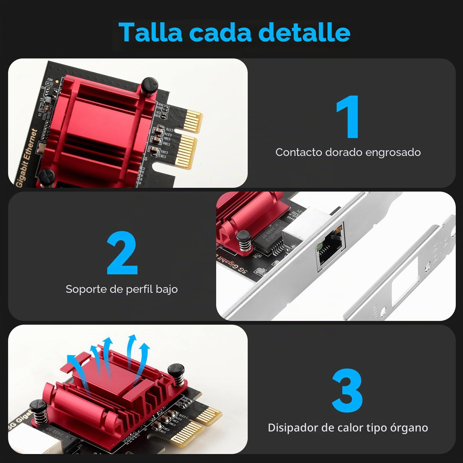 Adaptador de red PCIe 5G RTL8126 5000/2500/1000/100Mbps PCI Express 3.1 Gigabit Ethernet tarjeta RJ45 controlador LAN compatible con PXE para Windows/Linux con perfil bajo