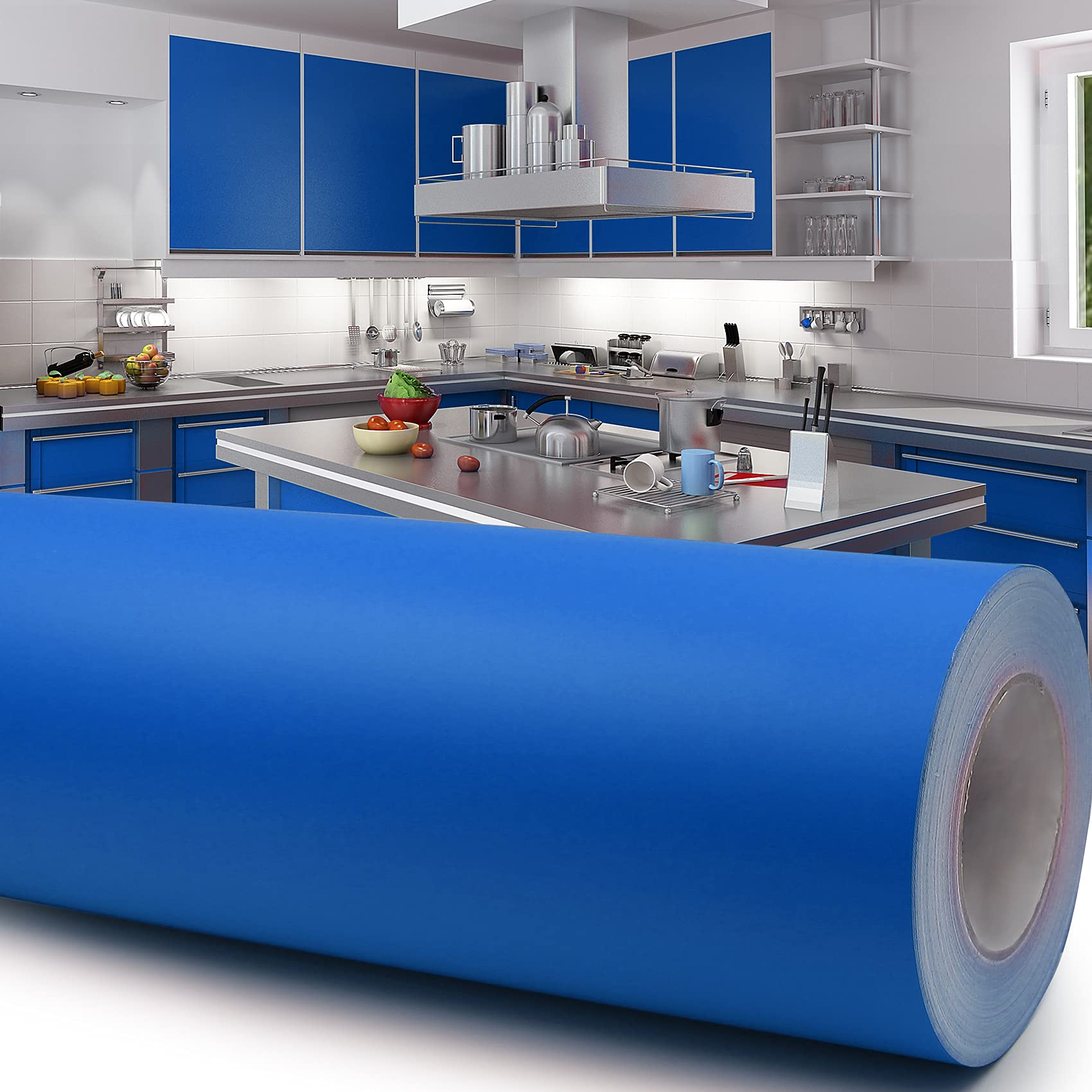 Lámina adhesiva para plóter (10 m x 63 cm, incluye rasqueta), brillante o mate, para muebles, cocina, baño, decoración (057 azul tráfico, mate)
