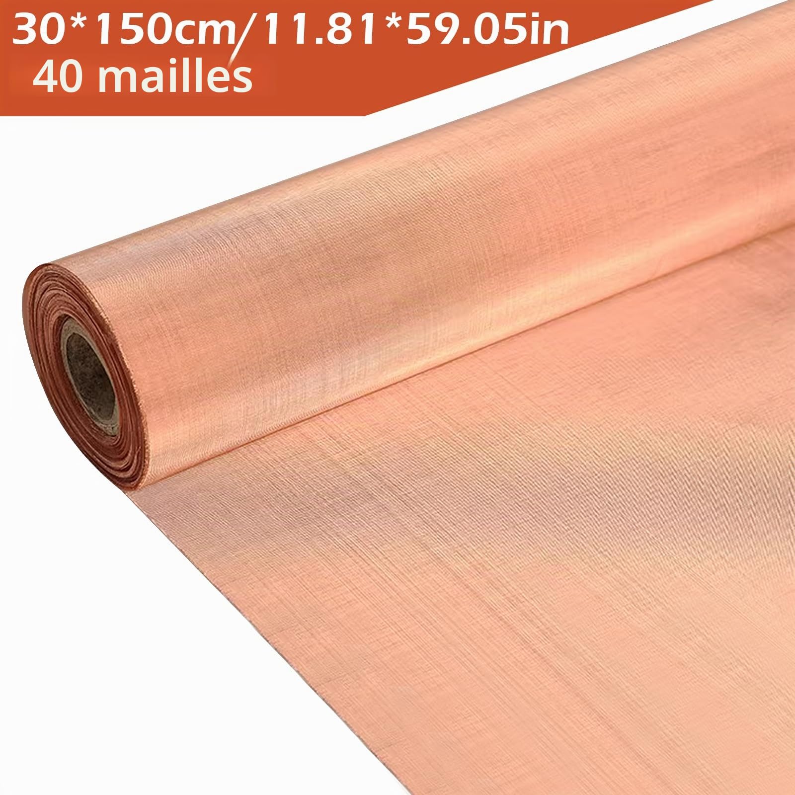 Treillis en fil de cuivre pur - Maille en laiton tissé - Pour tissu filtrant dense, climatisation, sol de construction antistatique, 40 mailles (30 x 150 cm)
