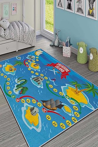LaModaHome Alfombra antideslizante Alfombra suave con número azul e isla, lavable a máquina, para dormitorio, interior y exterior, resistente a las