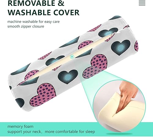 Miniatura 3 de JUNZAN Valentine's Green Pink Hearts Dots Bolster Pillow Long Neck Roll Pillow Cover Long Round Pillow for Support Pillows for Legs Cylinder Pillow