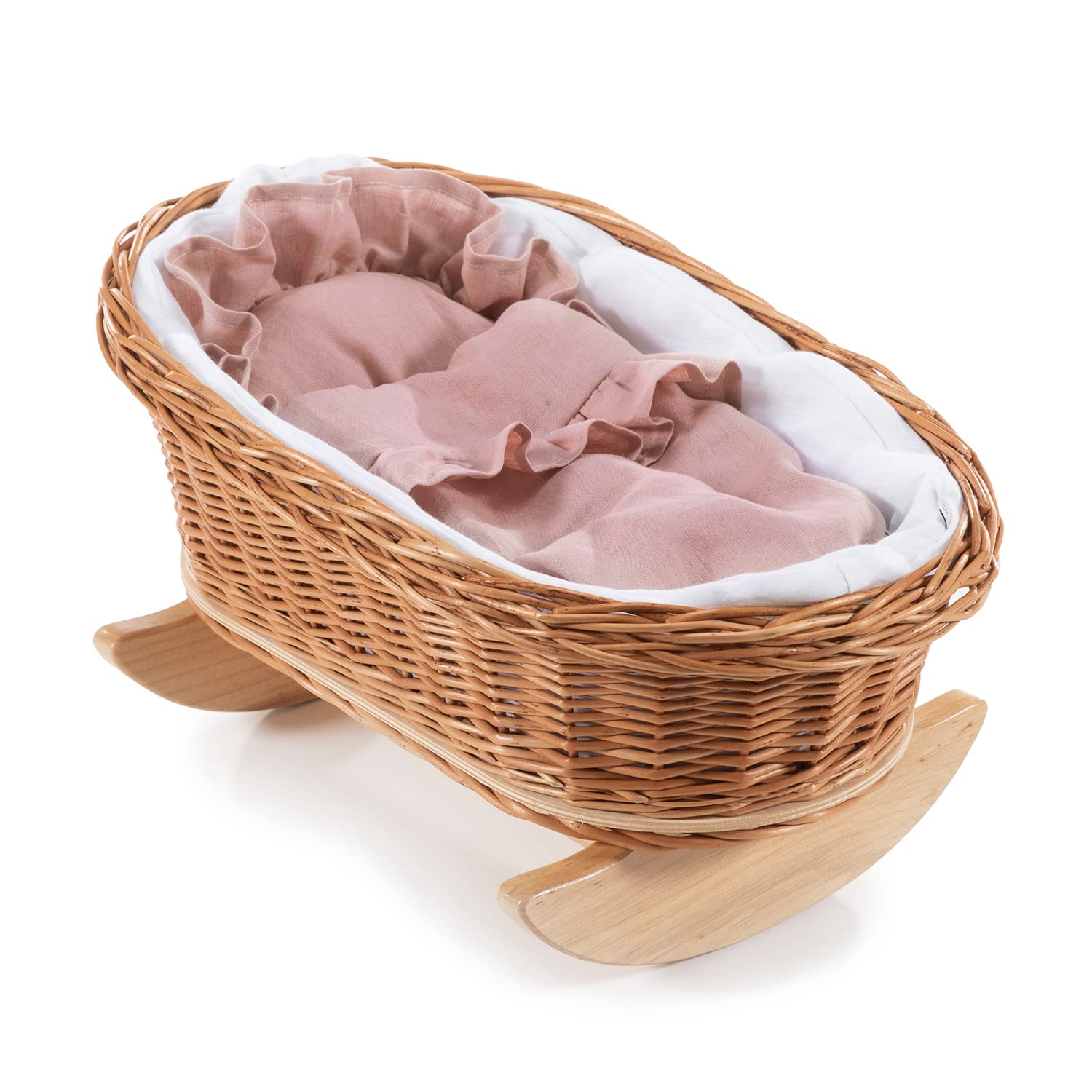 Parure de lit balançoire en osier enfant e-wicker24 DESAYER jouet naturel rose avec coussin