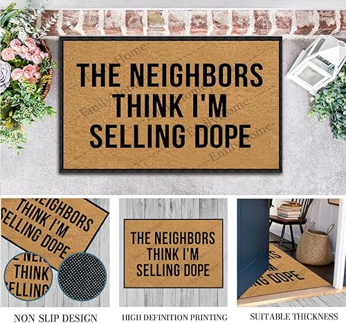 Miniatura 7 de The Neighbors Think I'm Selling Dope 01 - Felpudo antideslizante para entrada interior, parte trasera de goma, perfil bajo para puerta delantera y